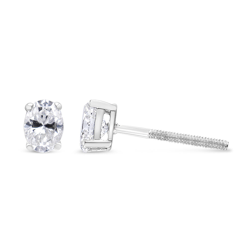 14K White Gold Lab Grown Oval Solitaire Diamond Stud Earrings (F-G Color, VS2-SI1 Clarity)