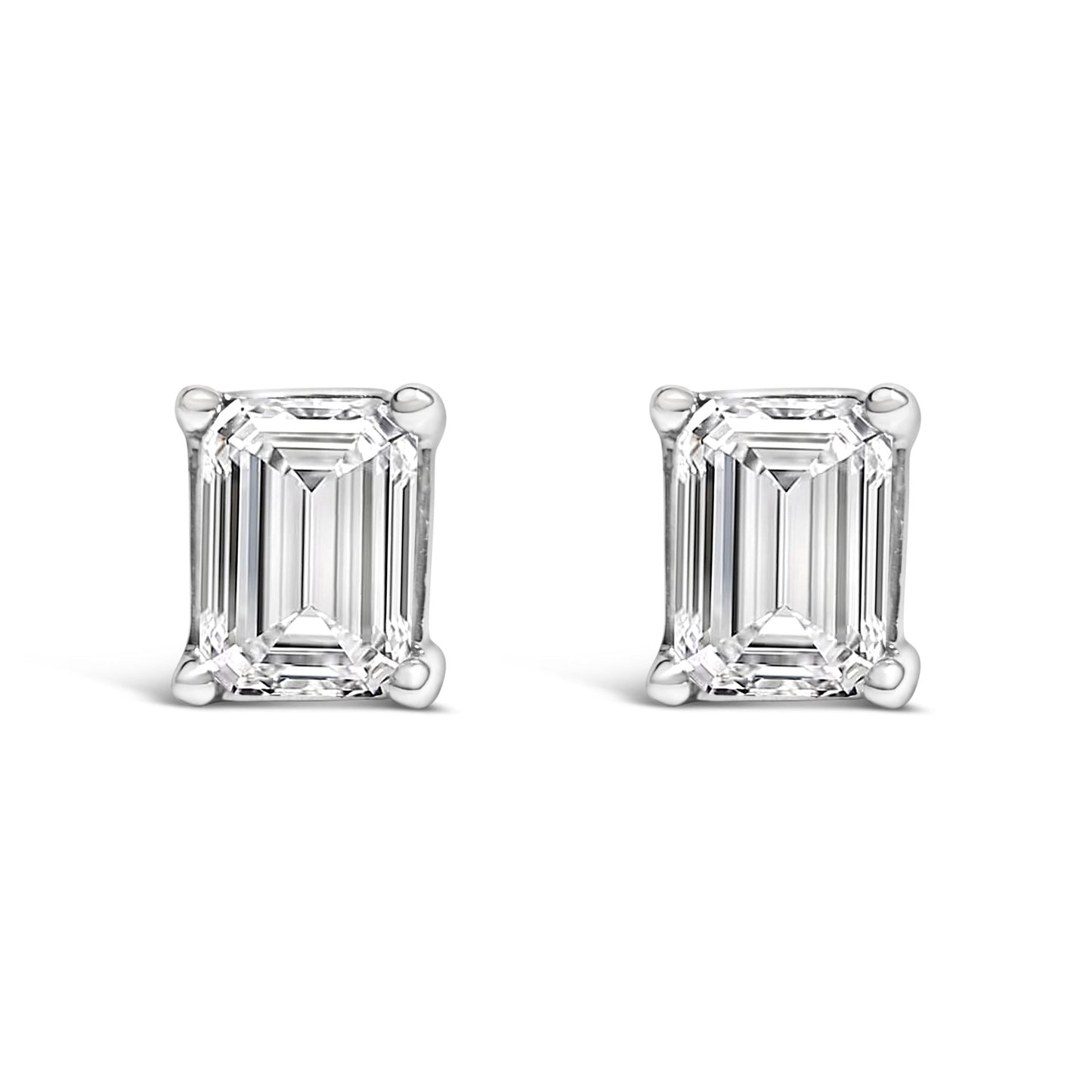 14K White Gold 1 1/2 Cttw Emerald Cut Lab-Grown Diamond Solitaire Stud Earrings (F-G Color, VS1-VS2 Clarity)