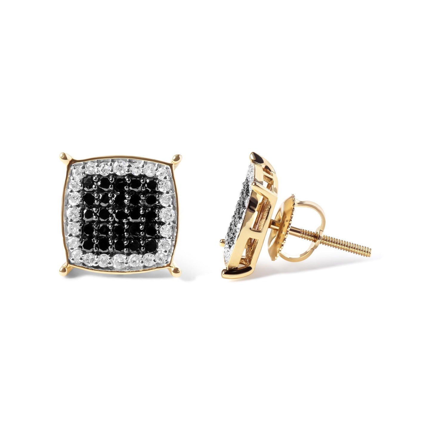 Men's 10K Yellow Gold 1/2 Cttw White and Black Treated Diamond Earring (Black / I-J Color, I2-I3 Clarity)