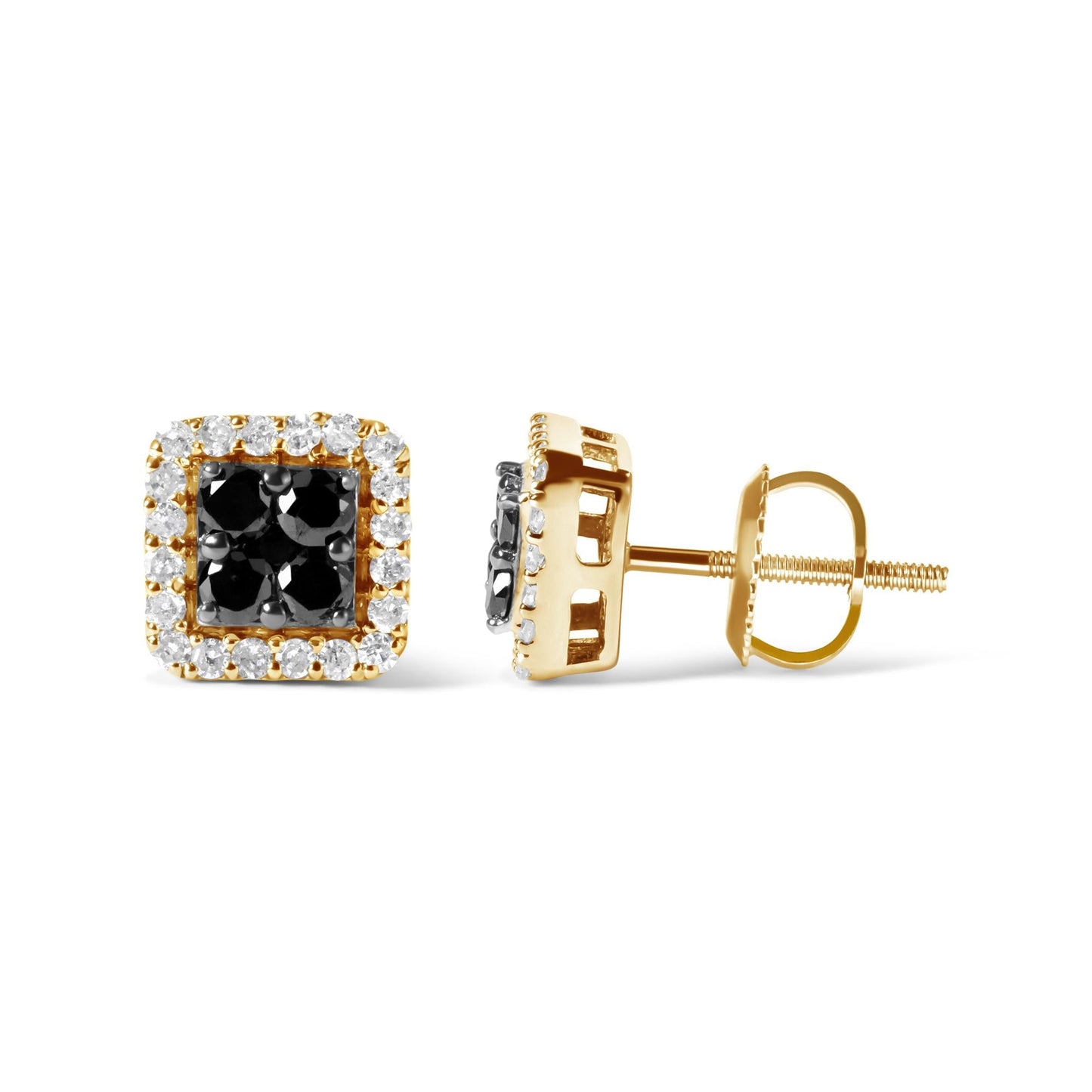 Men's 10K Yellow Gold 5/8 Cttw White and Black Treated Diamond Composite with Halo Stud Earring (Black / I-J, I2-I3 Clarity)