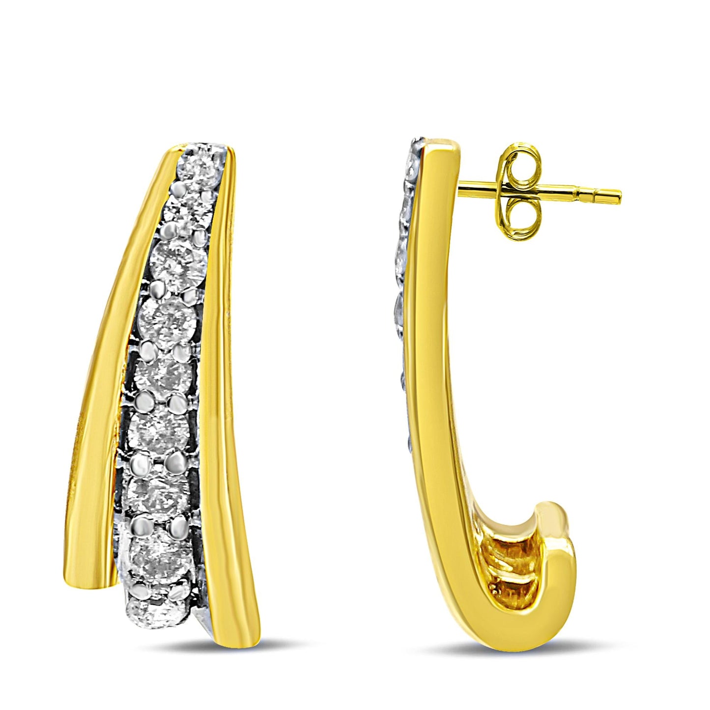 10K Yellow Gold Plated .925 Sterling Silver 0.50 Cttw Round Diamond Graduated Huggie Earrings (I-J Color, I2-I3 Clarity)