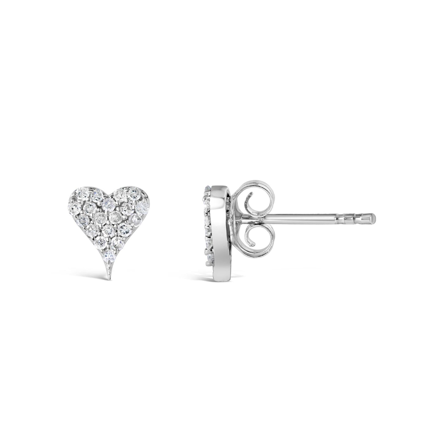 925 Sterling Silver 1/10 Cttw Diamond Heart Shaped Stud Earrings (I-J Color, I3 Clarity)