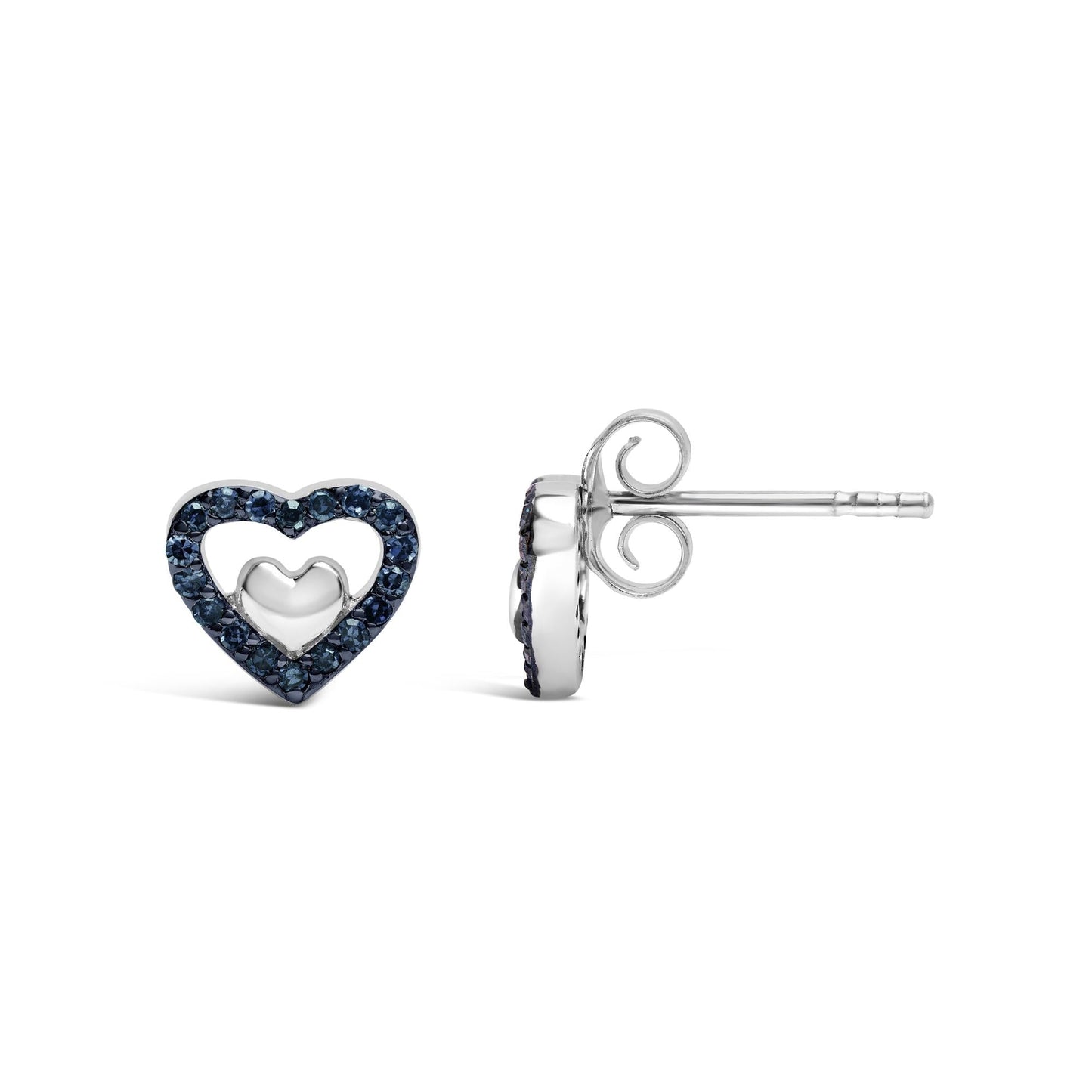 925 Sterling Silver 1/6 Cttw Diamond Open Double Heart Stud Earrings - Choice of Diamond Color