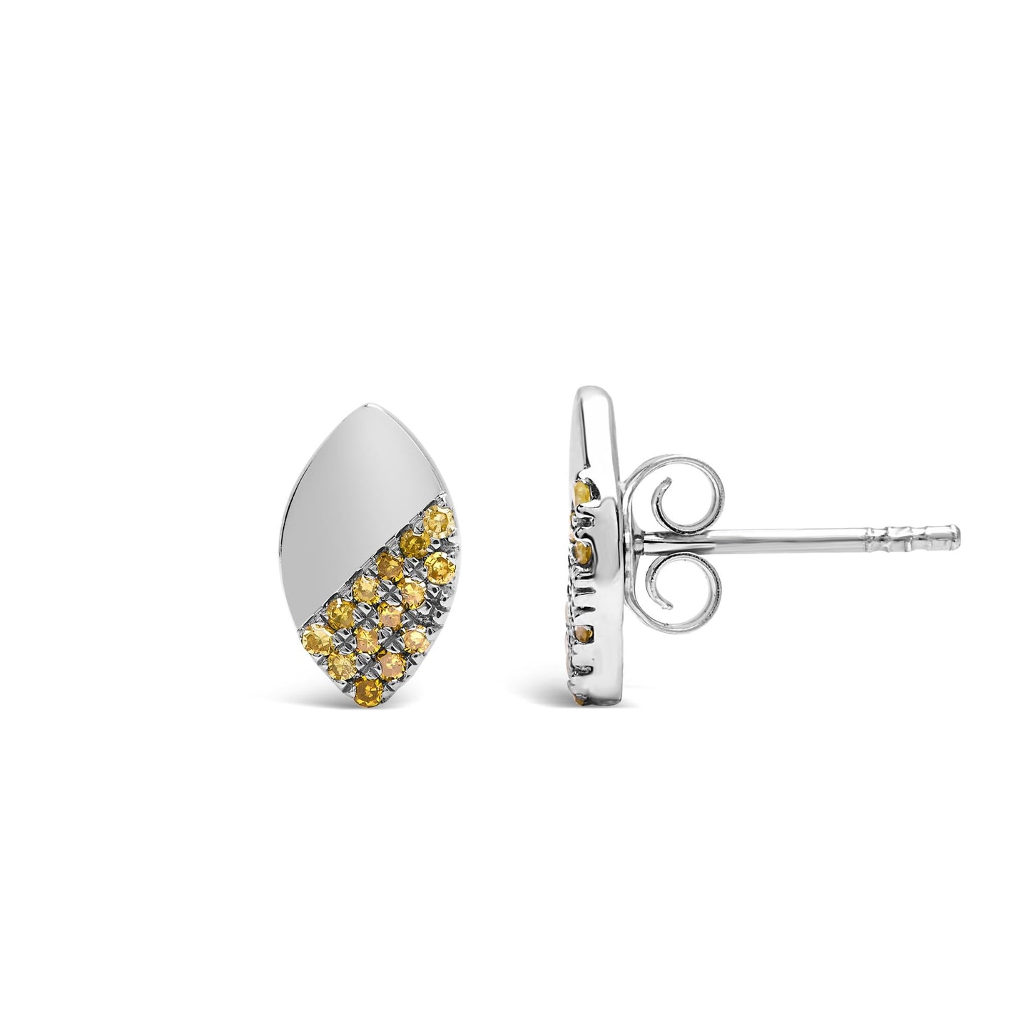 925 Sterling Silver 1/6 Cttw Yellow Diamond and Mirror Polish Pear Shape Stud Earrings (Treated Yellow Color, I2-I3 Clarity)