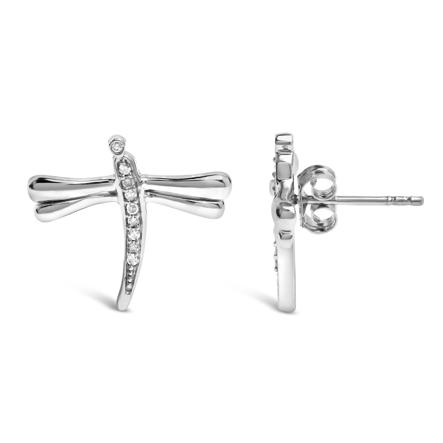 .925 Sterling Silver Diamond Accent Dragonfly Stud Earrings (I-J Color, I2-I3 Clarity)