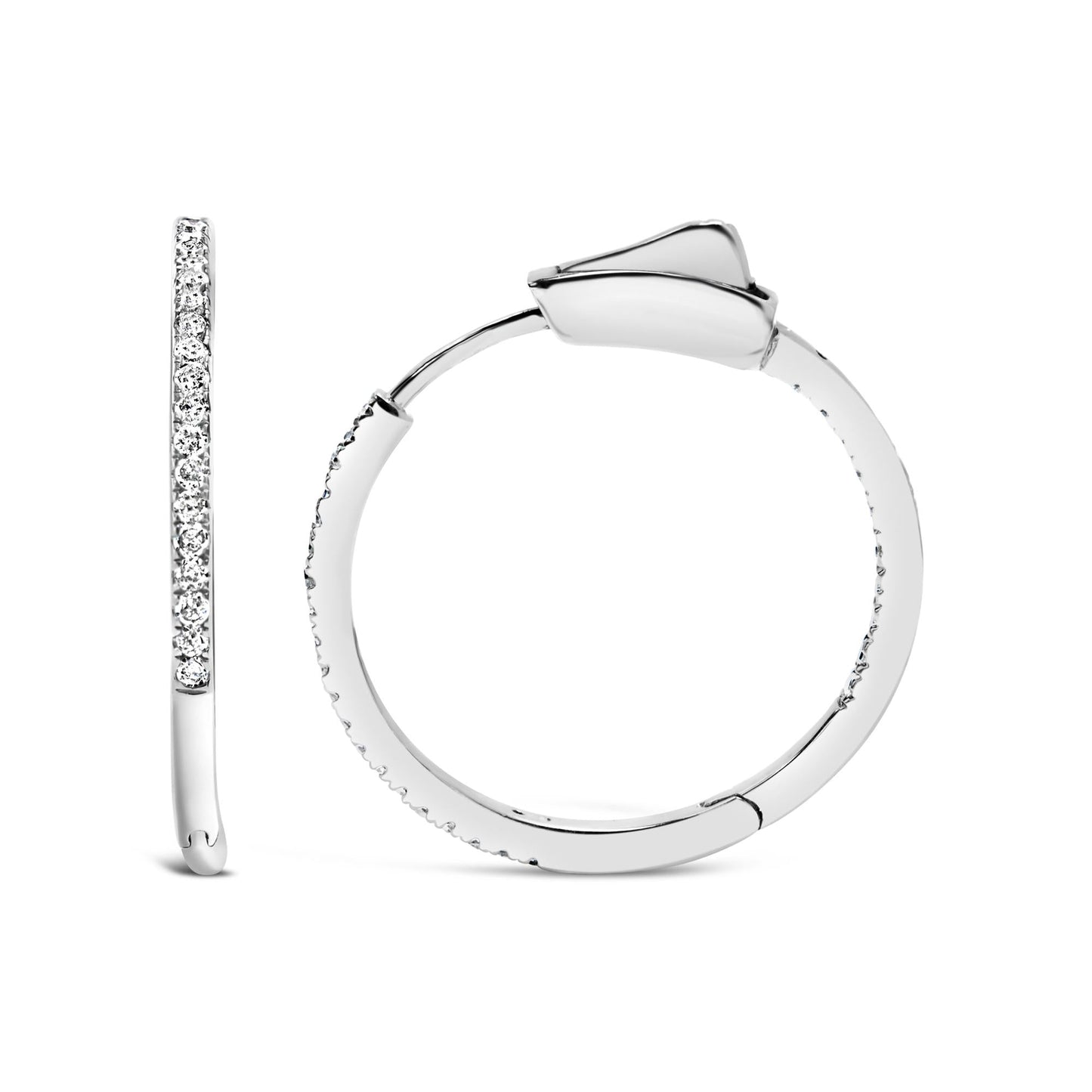 .925 Sterling Silver 1/3 Cttw Inside Out Diamond 1MM Wide Hoop Earrings (H-I Color, I2-I3 Clarity)