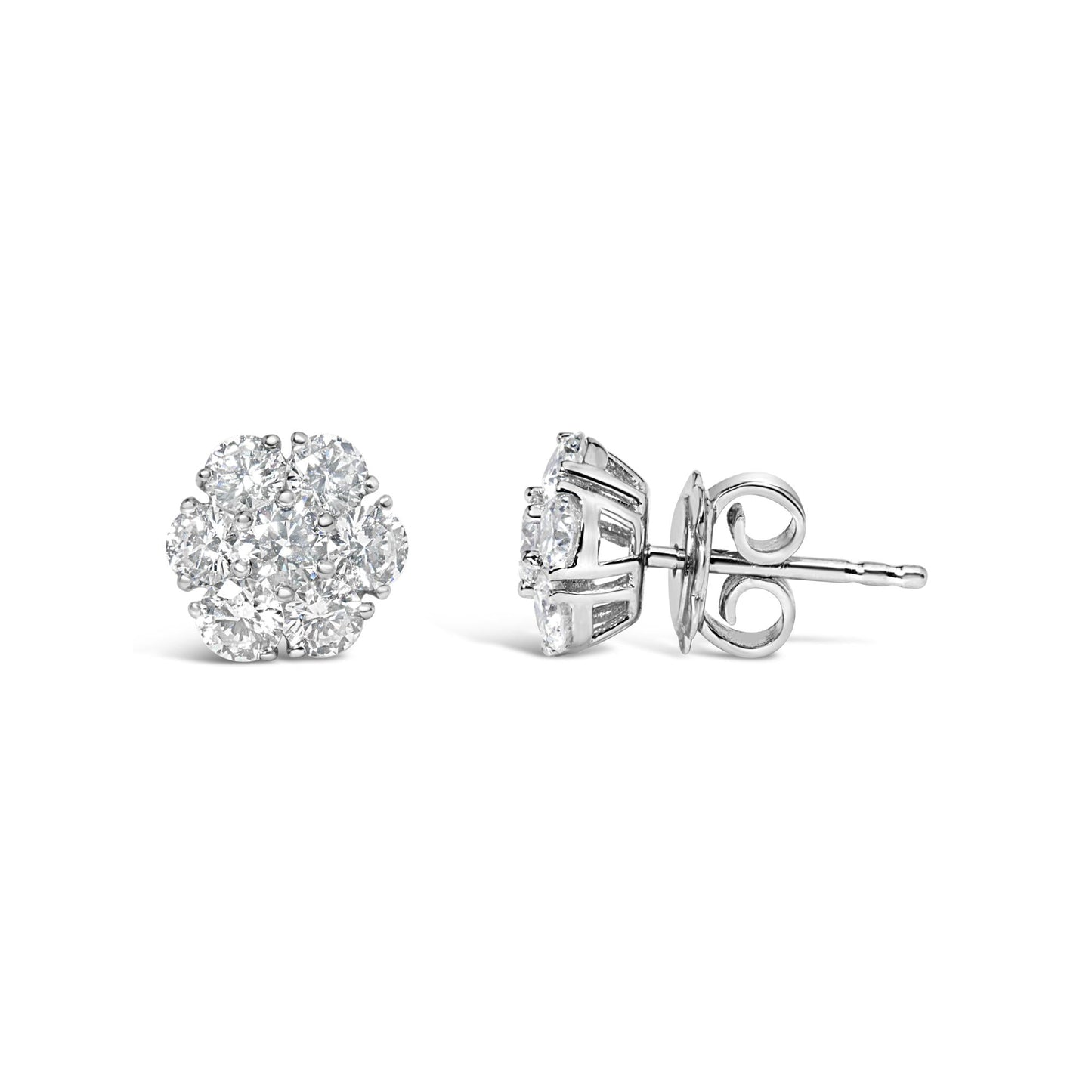 14K White Gold 1 3/4 Cttw Lab Grown Diamond Floral Cluster Composite Stud Earrings (G-H Color, VS2-SI1 Clarity)