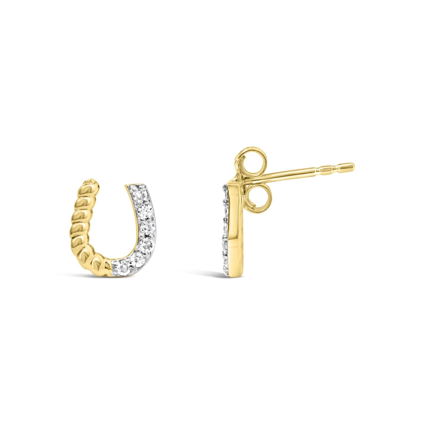 10K Yellow Gold 1/10 Cttw Braided Horseshoe Stud Earrings (H-I Color, SI1-SI2 Clarity)