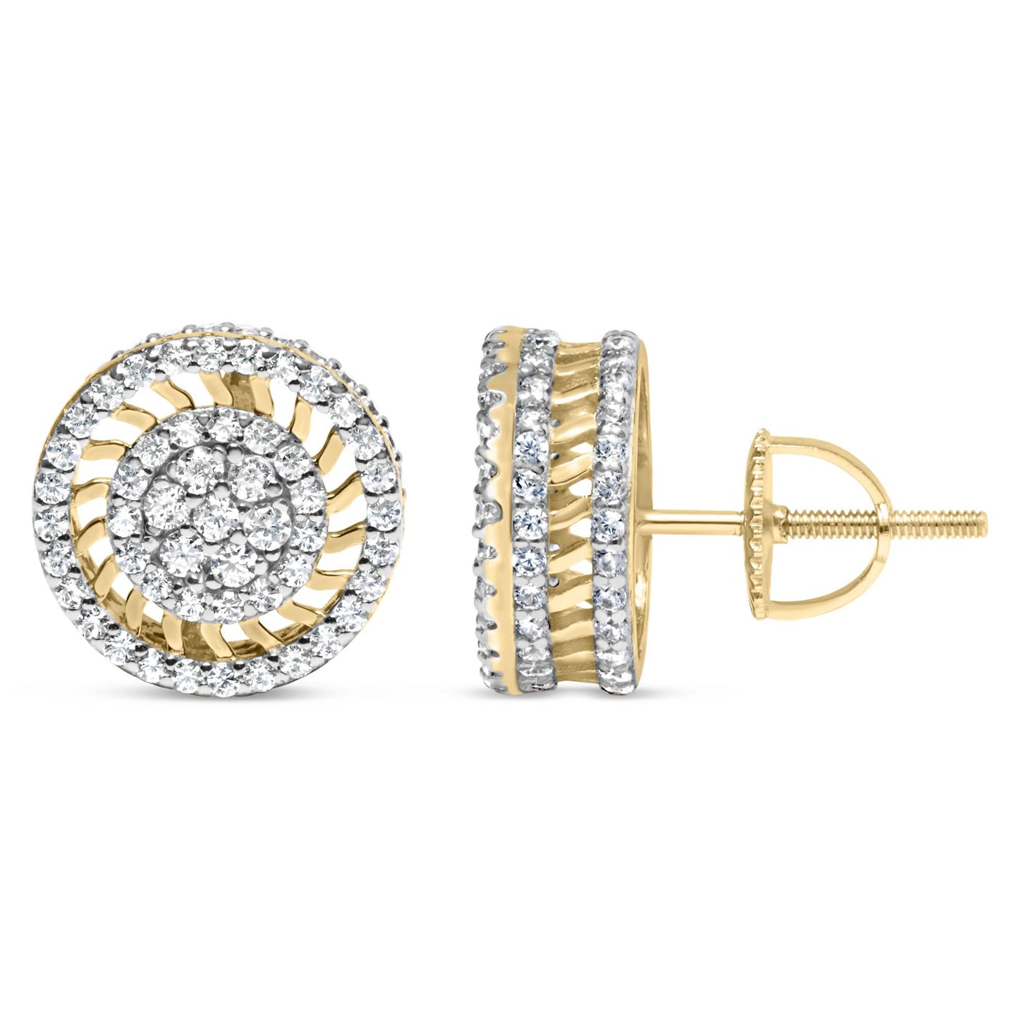 10K Yellow Gold 1.00 Cttw Diamond Halo Radiant Sunburst Stud Earrings (I-J Color, I2-I3 Clarity)