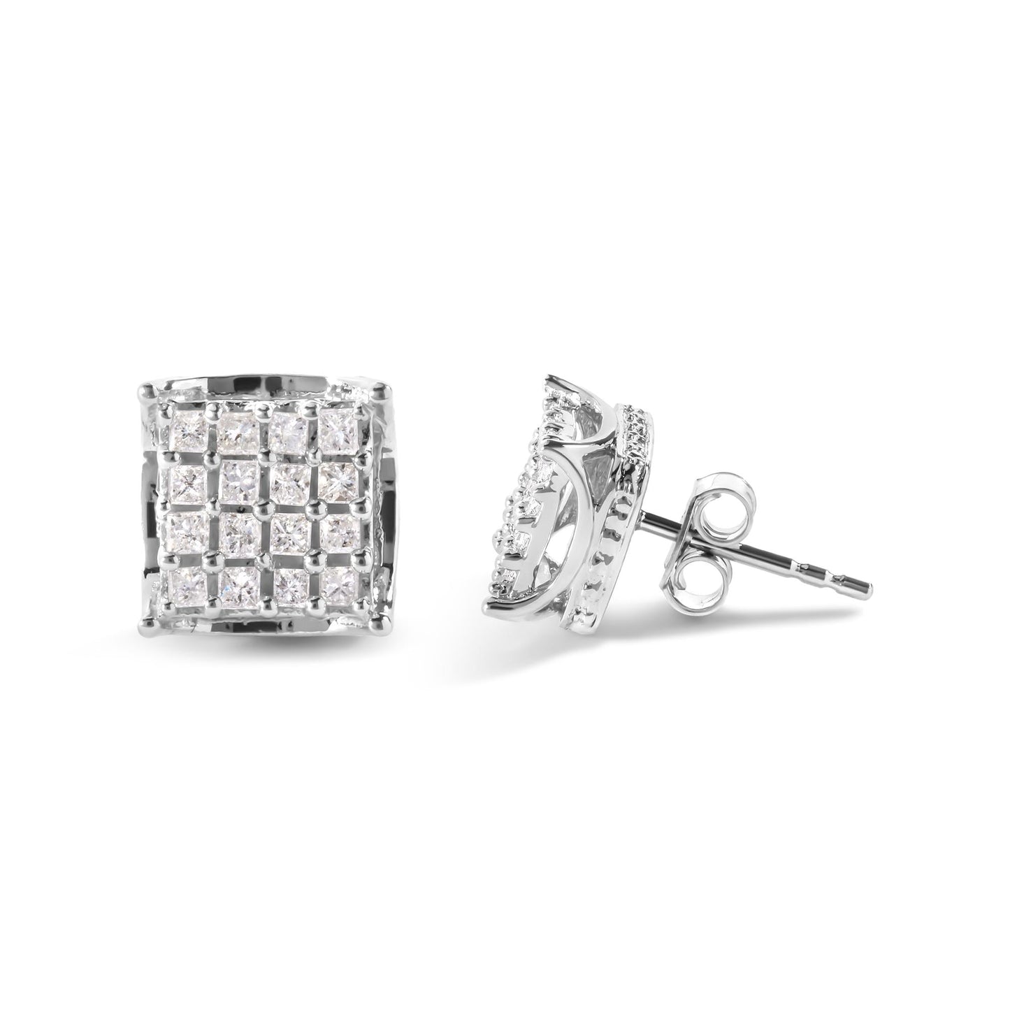 10K White Gold 1/2 Cttw Princess Diamond Classic Composite Stud Earrings (I-J Color, I1-I2 Clarity)