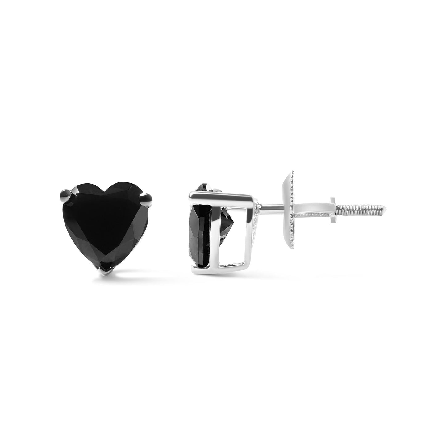 14K White Gold Black Heart Shaped Diamond Solitaire Stud Earrings (Black Color, I1-I2 Clarity)