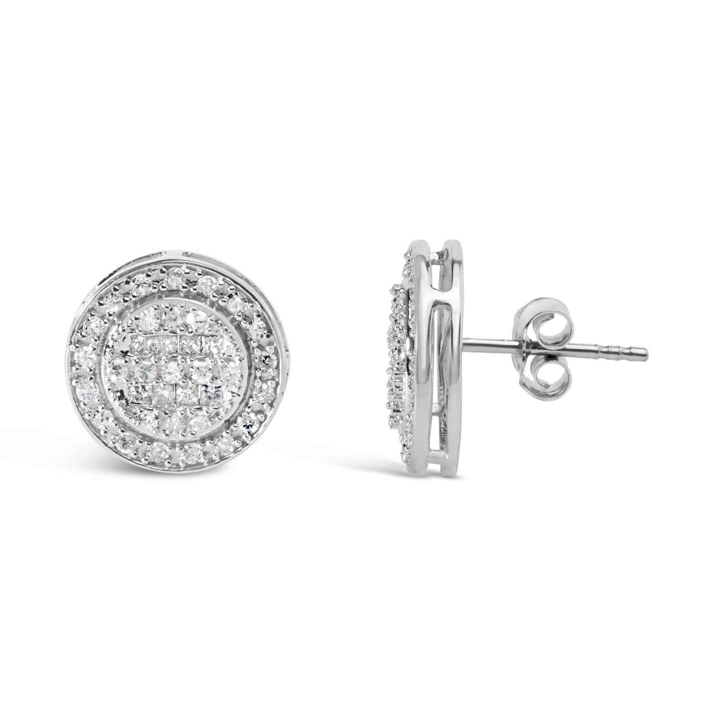 10K White Gold 3/4 Cttw Diamond Composite with Halo Stud Earrings (H-I Color, SI1-SI2 Clarity)