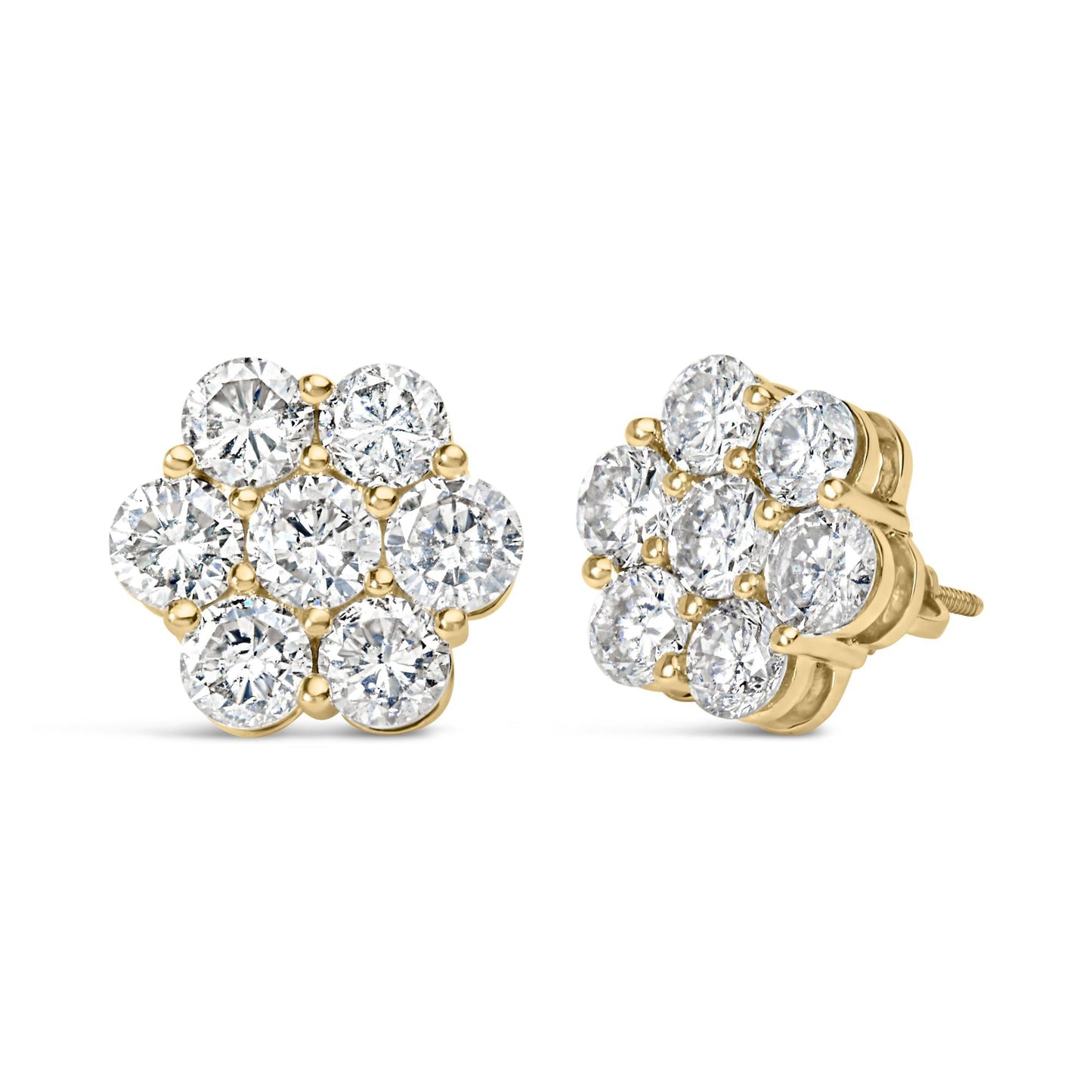 14K Yellow Gold 5.0 Cttw 7 Stone Floral Cluster Lab Grown Diamond Stud Earrings with Screw Backs (F-G Color, VS1-VS2 Clarity)