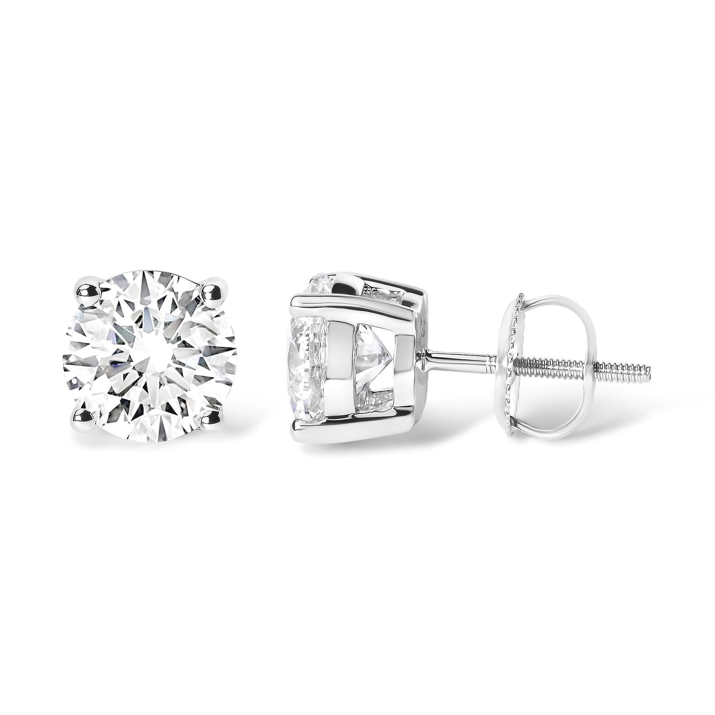 14K White Gold 2 3/4 Cttw Round Brilliant-Cut Lab Grown Diamond Classic 4-Prong Stud Earrings (F-G Color, VS1-VS2 Clarity)