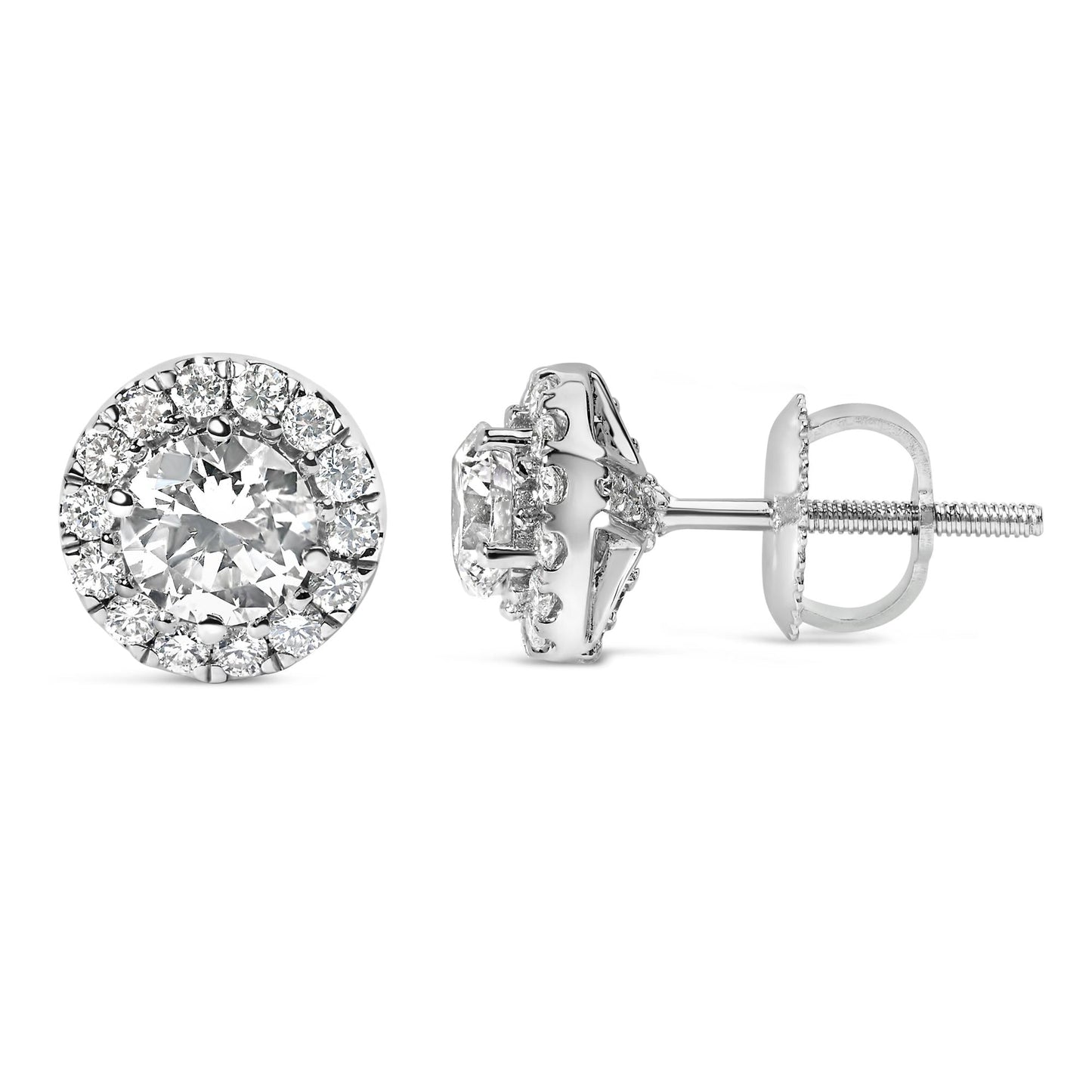 14K White Gold Round Lab-Grown Diamond Halo Stud Earrings (F-G Color, VS2-SI1 Clarity)