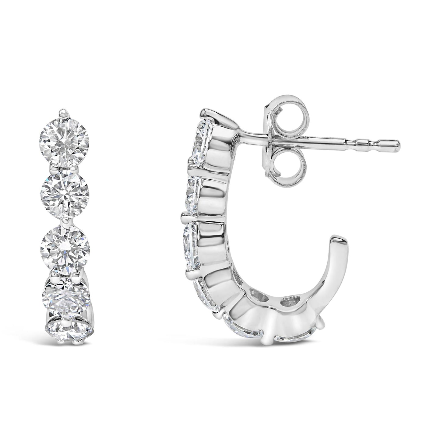 14K White Gold 1 3/4 Cttw Round Lab Grown Diamonds 5 Stone Open Hoop Stud Earrings (F-G Color, VS1-VS2 Clarity)