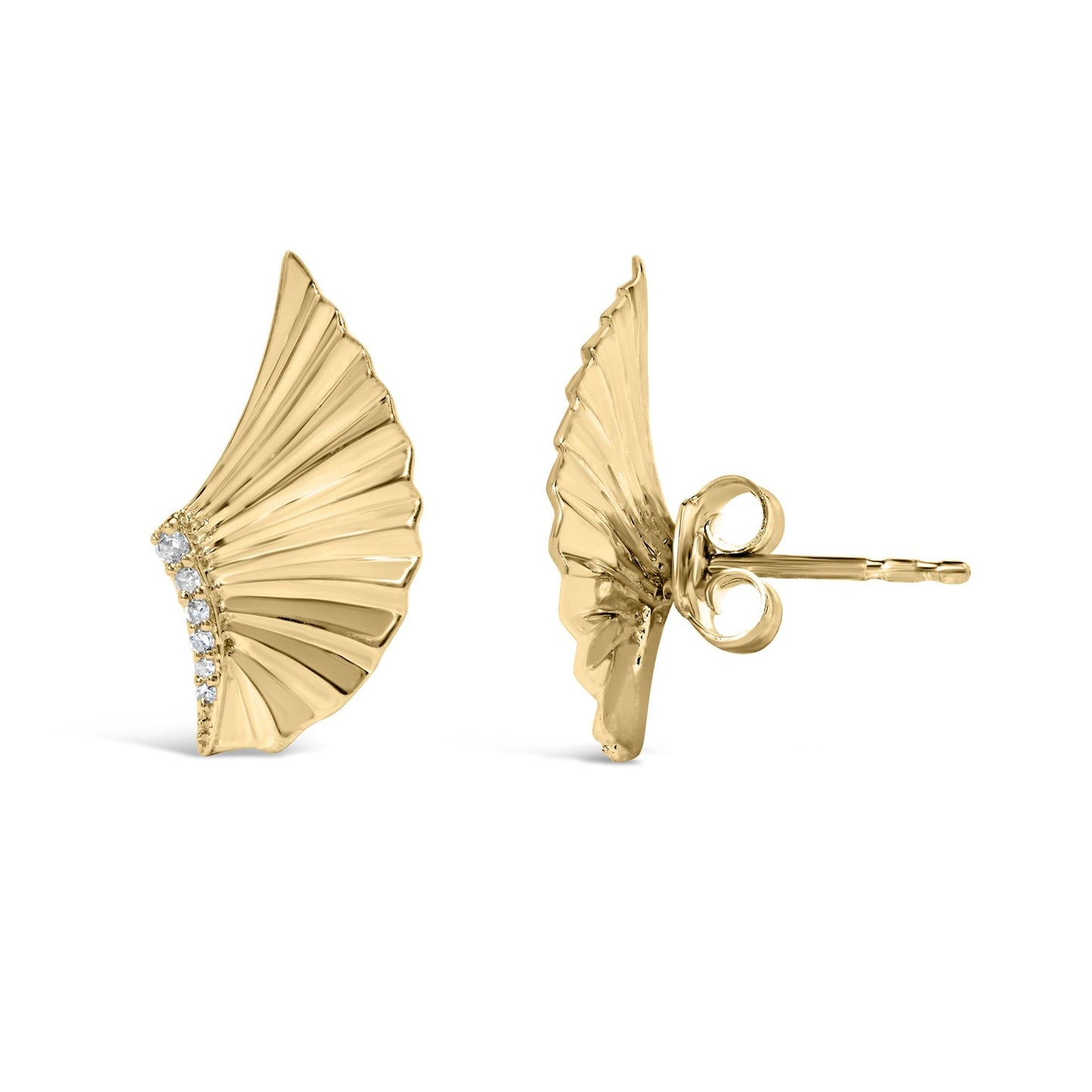 14K Yellow Gold Plated .925 Sterling Silver Diamond Accent Fan Wing Stud Earrings (H-I Color, I1-I2 Clarity)