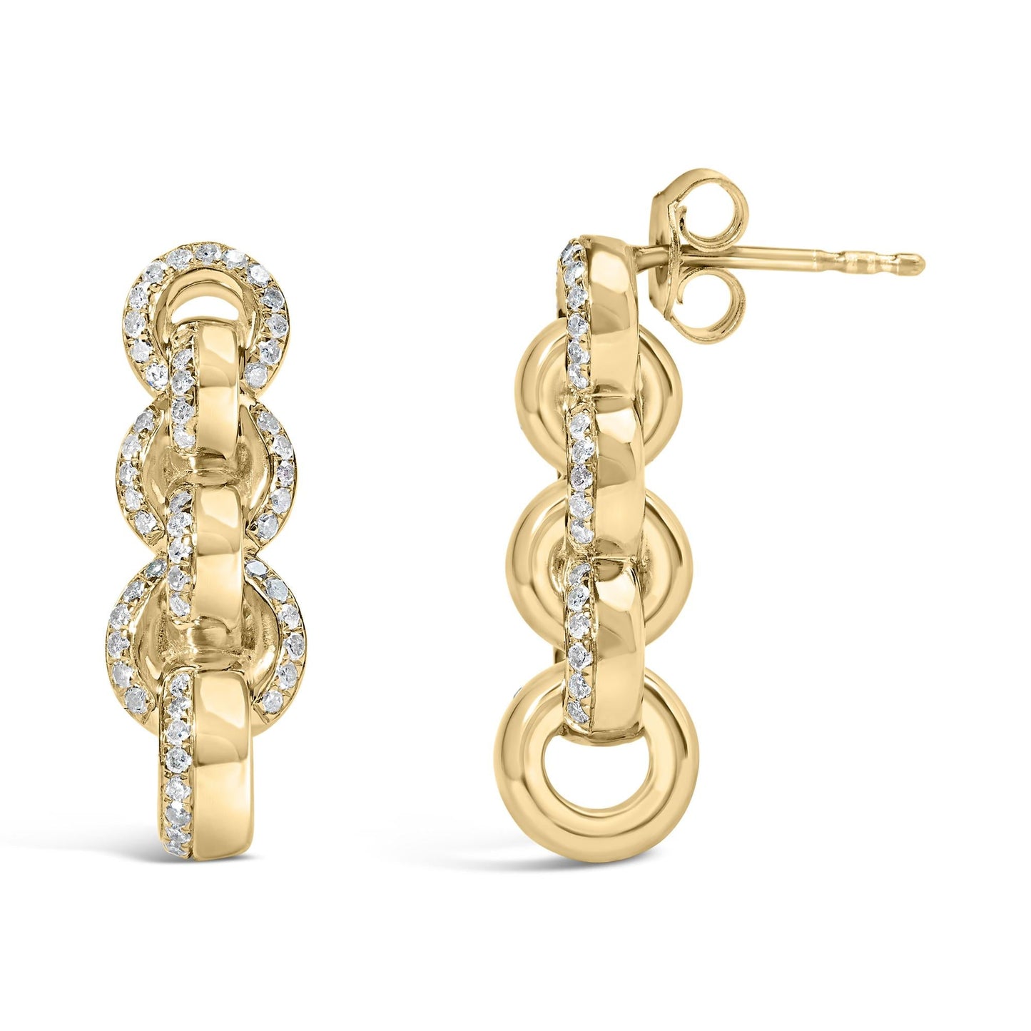 14K Yellow Gold Plated .925 Sterling Silver 3/4 Cttw Diamond Chain Link Drop Earrings (H-I Color, I1-I2 Clarity)