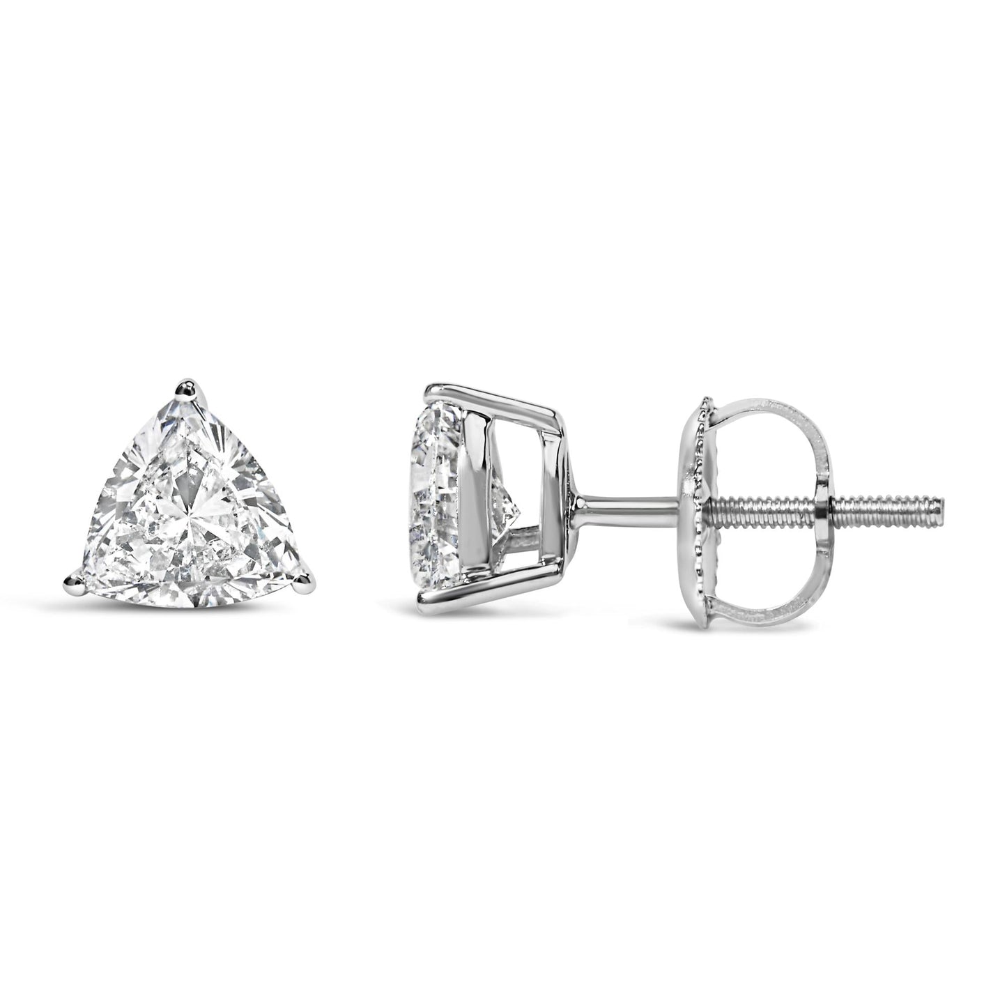 14K White Gold Trillion Cut Lab Grown Diamond 3-Prong Classic Solitaire Stud Earrings (F-G Color, VS1-VS2 Clarity)