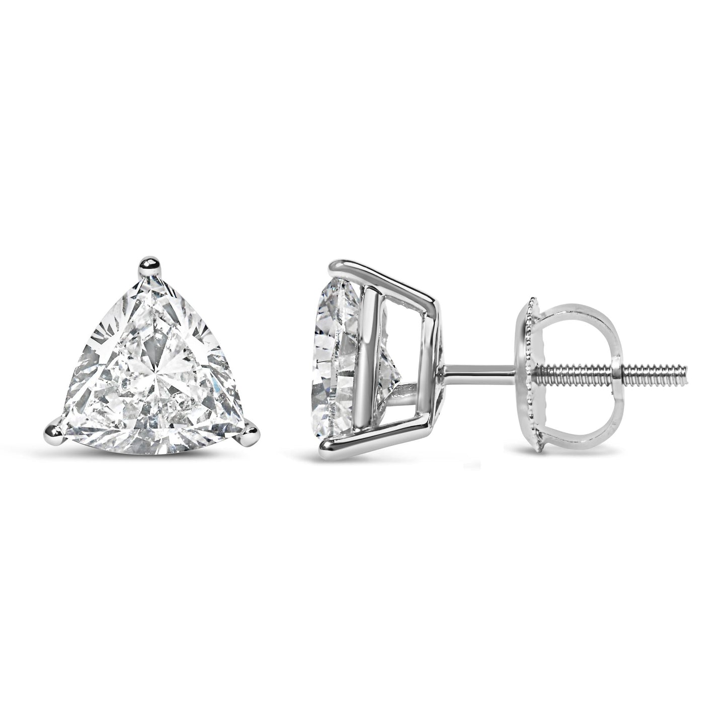 14K White Gold Trillion Cut Lab Grown Diamond 3-Prong Classic Solitaire Stud Earrings (F-G Color, VS1-VS2 Clarity)