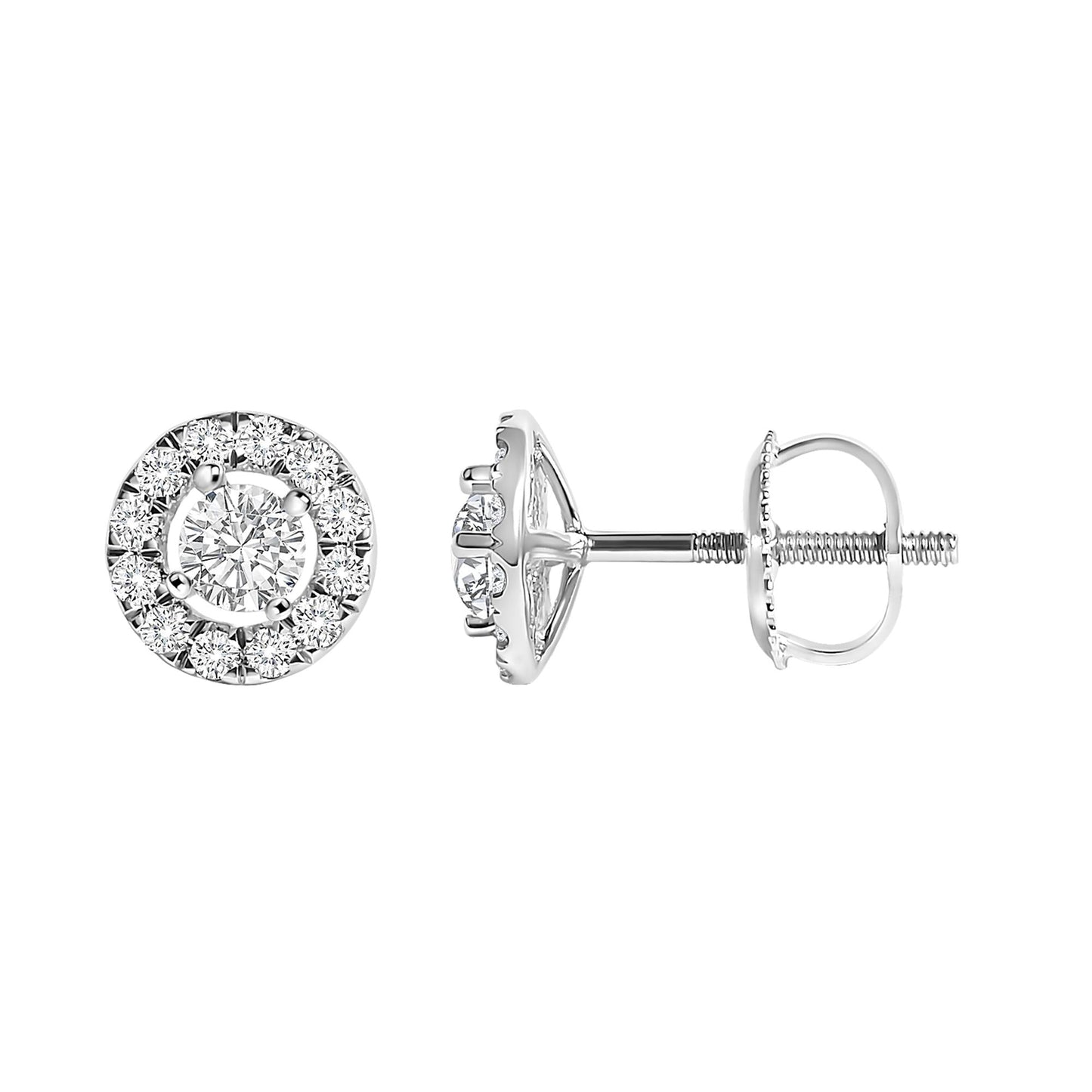 14K White Gold 3/4 Cttw Lab-Grown Diamond Floating Halo Stud Earring (F-G Color, VS1-VS2 Clarity)