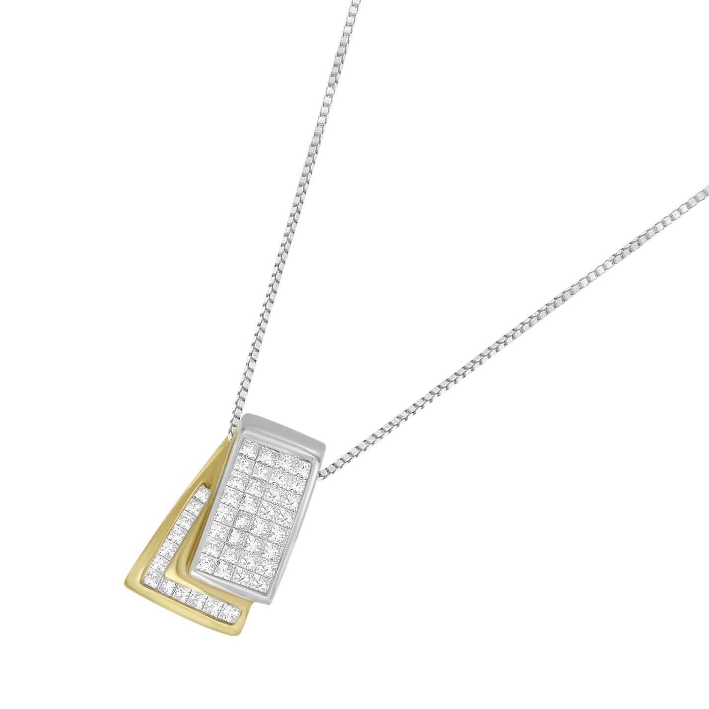 14K Gold 1.0 Cttw Princess Cut Diamond Two Tone Foldover Box Pendant 18” Box Chain Necklace (H-I Color, SI2-I1 Clarity)