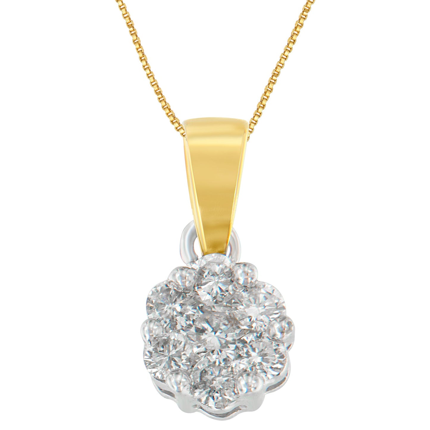 14K Two-Toned Gold Round Cut Diamond Circle Halo Pendant Necklace (1.00 cttw, H-I Color, I1-I2 Clarity)