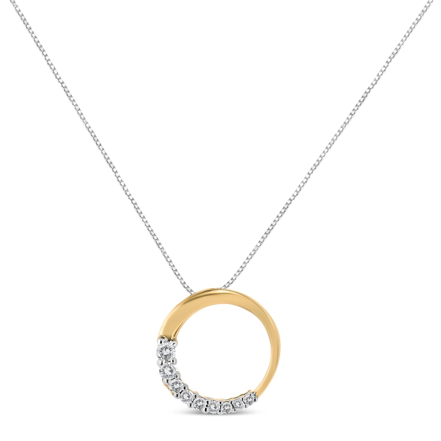 14K Gold 1/4 Cttw Round-Cut Graduating Diamond Open Circle Hoop 18" Pendant Necklace (J-K Color, I1-I2 Clarity)