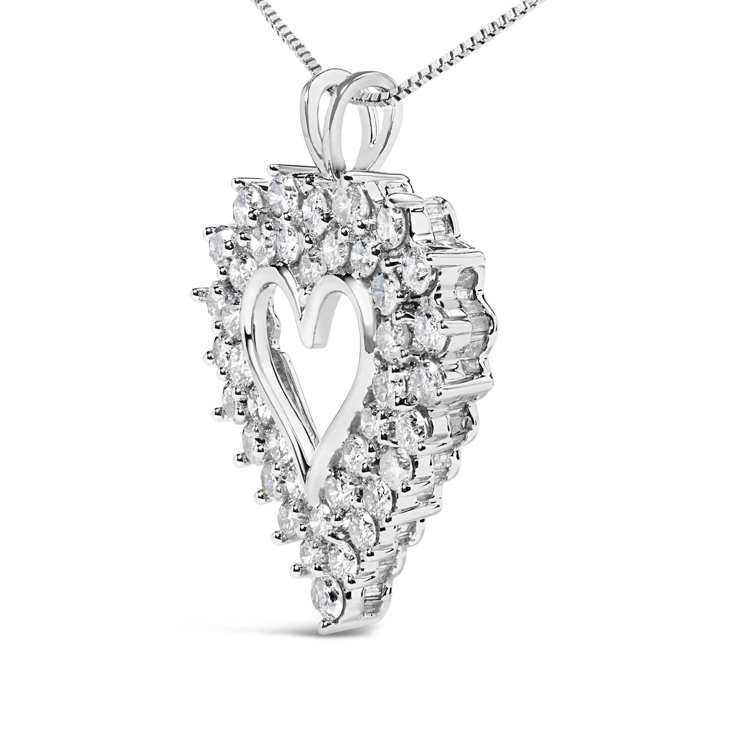 925 Sterling Silver 4.0 Cttw Diamond Two Row Open Heart 18" Pendant Necklace (I-J Color, I2-I3 Clarity)