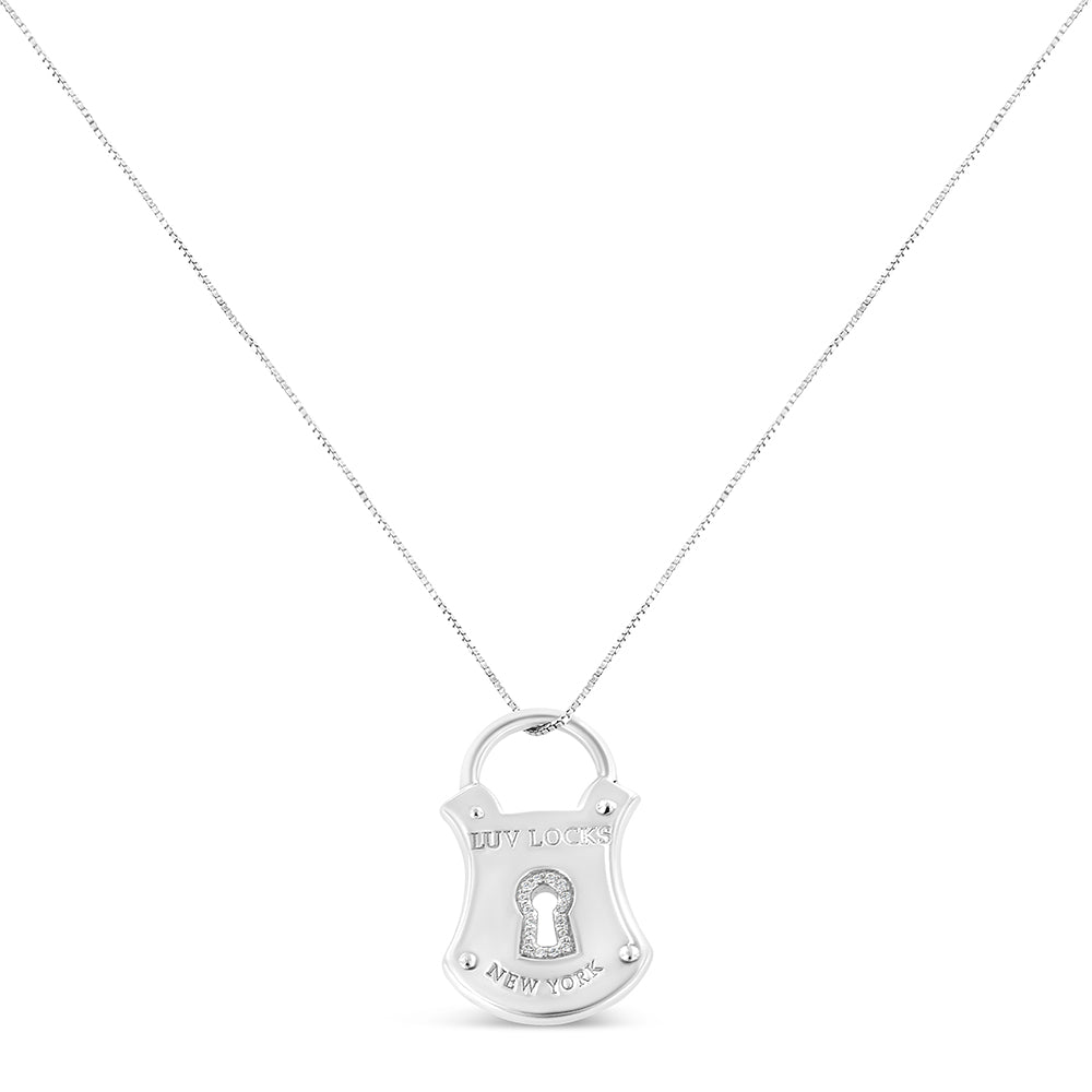 .925 Sterling Silver 1/10 Cttw Diamond Lock Pendant 18" Necklace (H-I Color, I1-I2 Clarity)