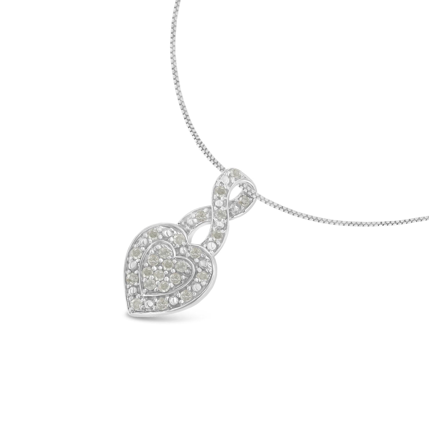 .925 Sterling Silver 1/3 Cttw Diamond Awareness Ribbon Halo Heart 18" Pendant Necklace (I-J Color, I2-I3 Clarity)