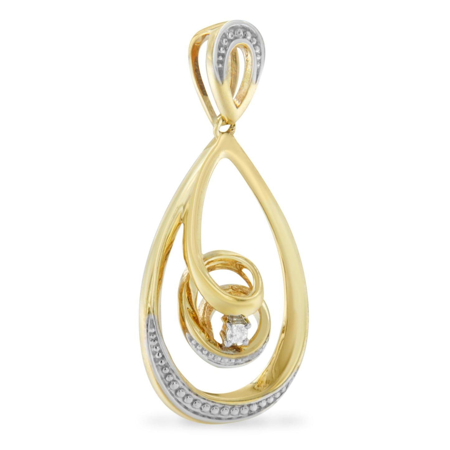 10K Gold Brilliant-Cut Diamond-Accented Open Teardrop Twisted Curl 18" Pendant Necklace (J-K Color, I2-I3 Clarity) - Choice of Gold Colors (10K Yellow Gold)