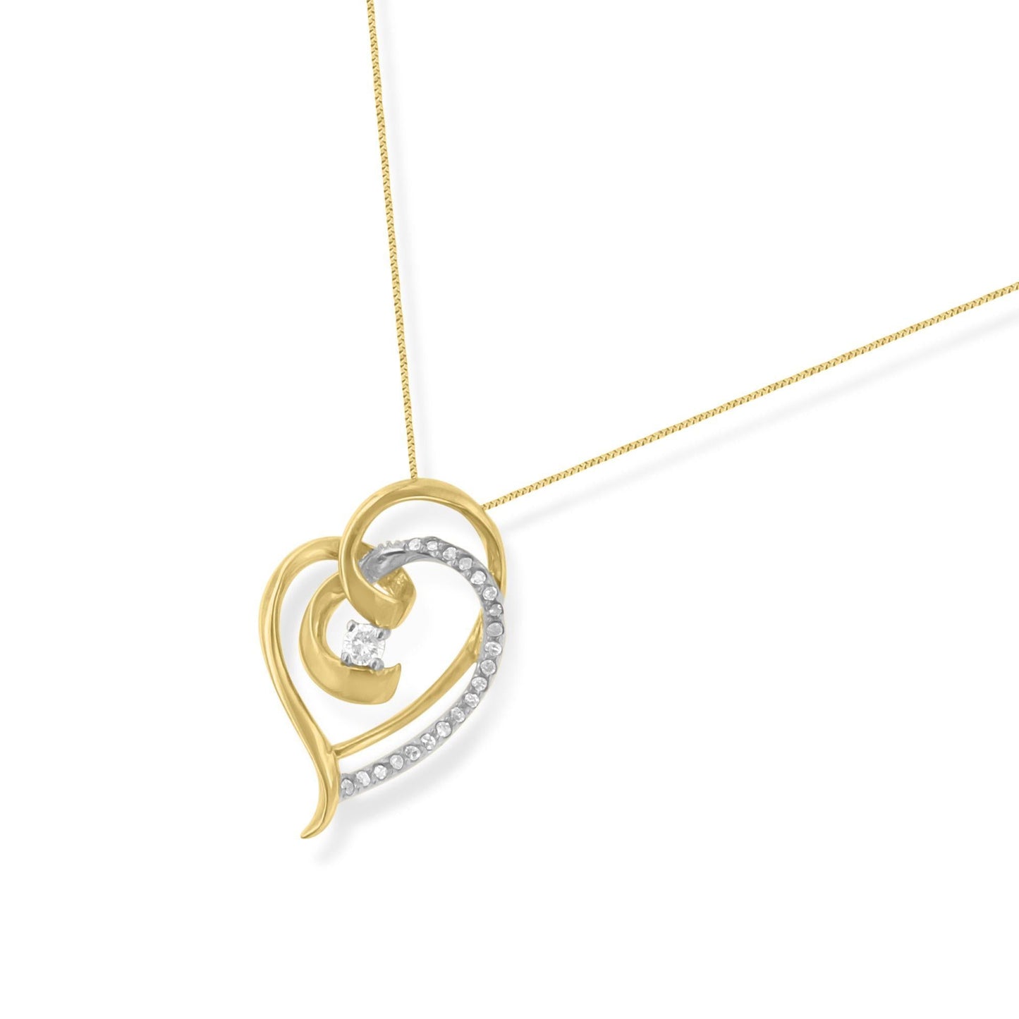 Espira 10k Gold Diamond Woven Heart Pendant Necklace (0.2 cttw, I-J Color, I1-I2 Clarity)