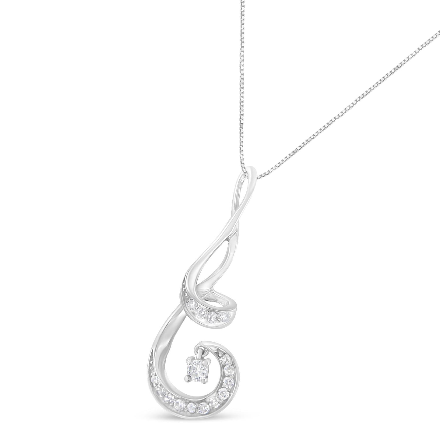 Espira 10K White Gold 1/5 Cttw Brilliant-Cut Diamond Sparkling Spiral 18" Pendant Necklace (J-K color, I2-I3 Clarity)