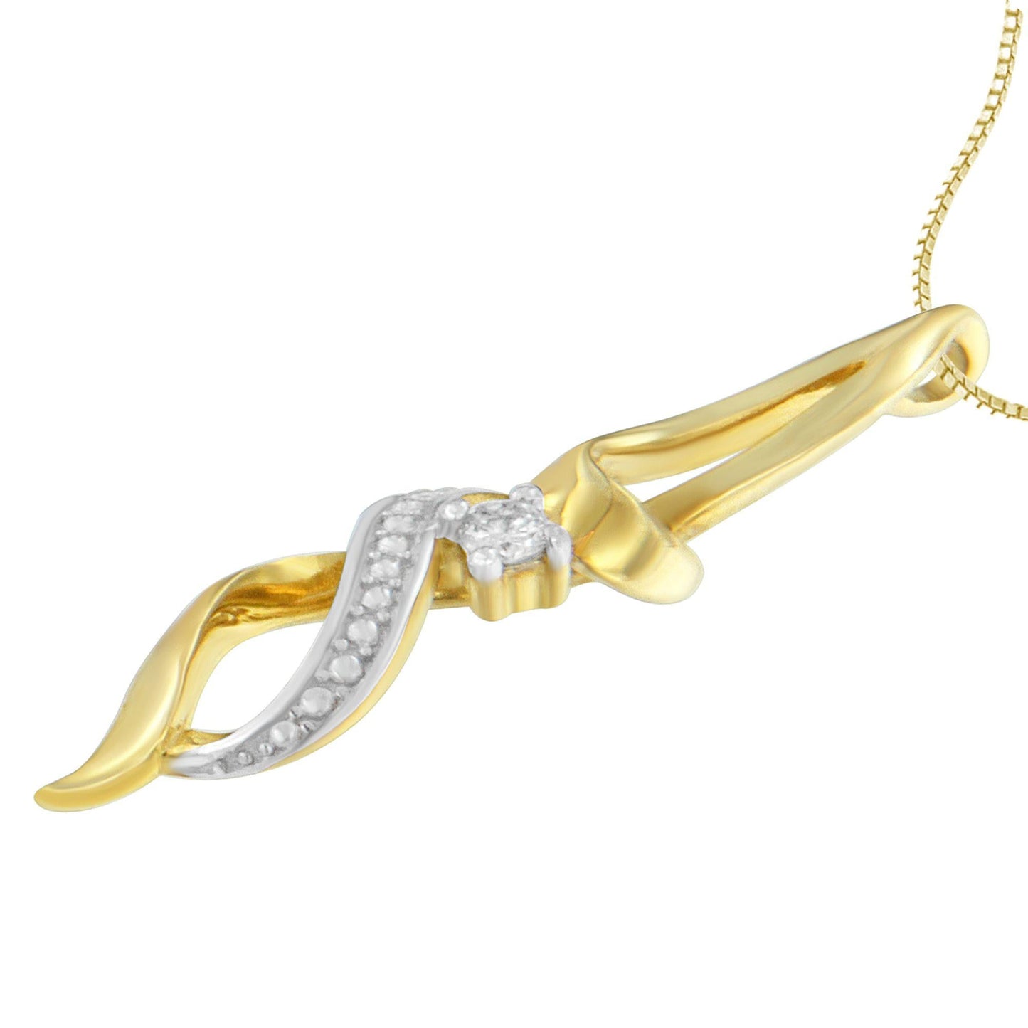 Espira 10K Yellow Gold 1/20 cttw Round Cut Diamond Accent Swirl Pendant Necklace (H-I, I1-I2)