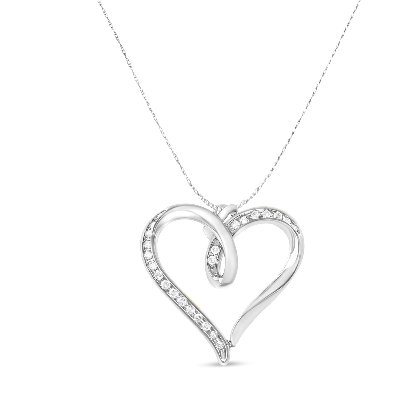 .925 Sterling Silver 1/4 cttw Channel Set Diamond Heart 18" Pendant Necklace (I-J Color, I3 Clarity)