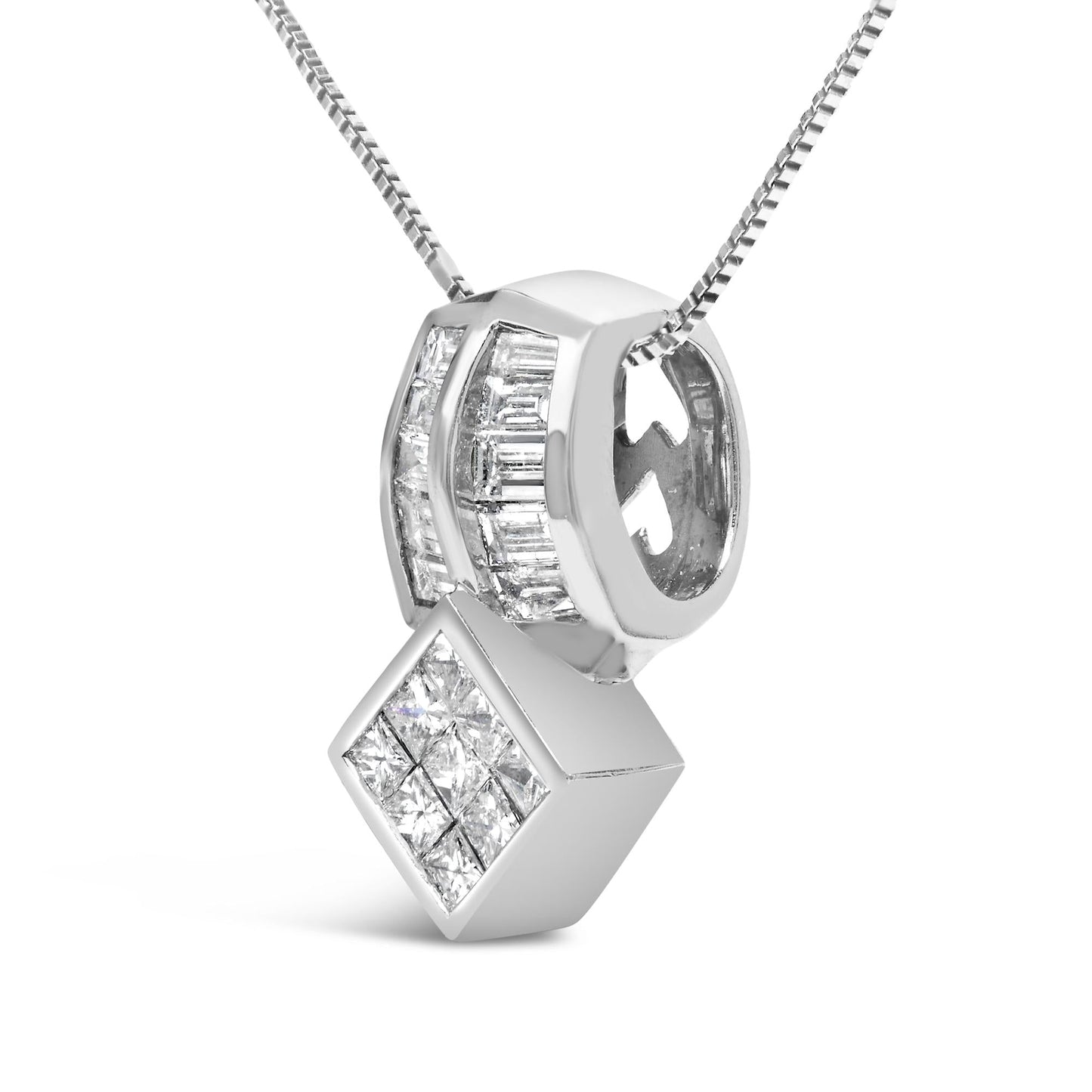 14K White Gold 1 1/2 Cttw Princess and Baguette Cut Diamond Multi-shape 18" Pendant Necklace (G-H Color, VS1-VS2 Clarity)