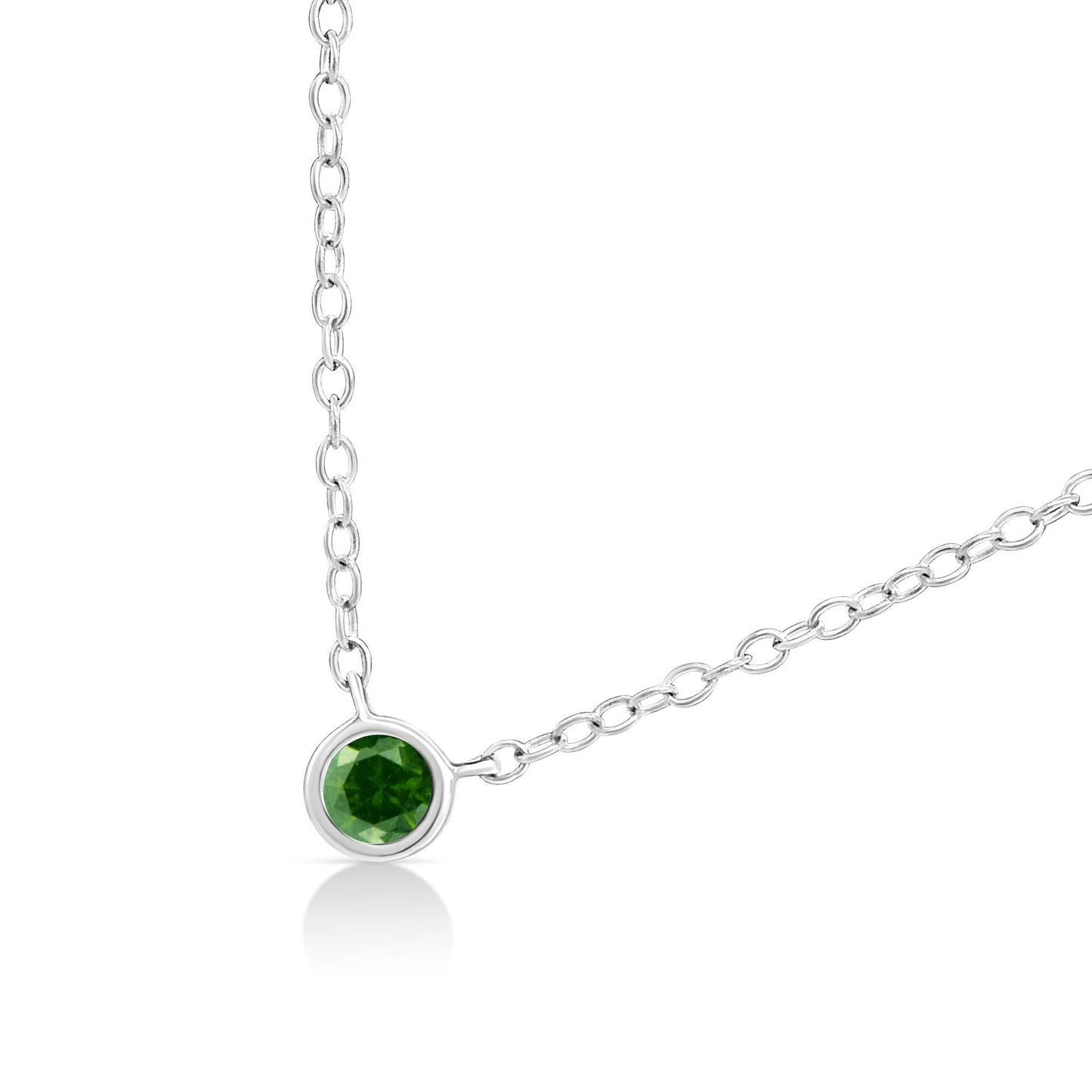 .925 Sterling Silver 1/10 Cttw Colored Diamond Suspended Bezel-Set Solitaire 16"-18" Adjustable Pendant Necklace (Color Enhanced, I1-I2 Clarity)