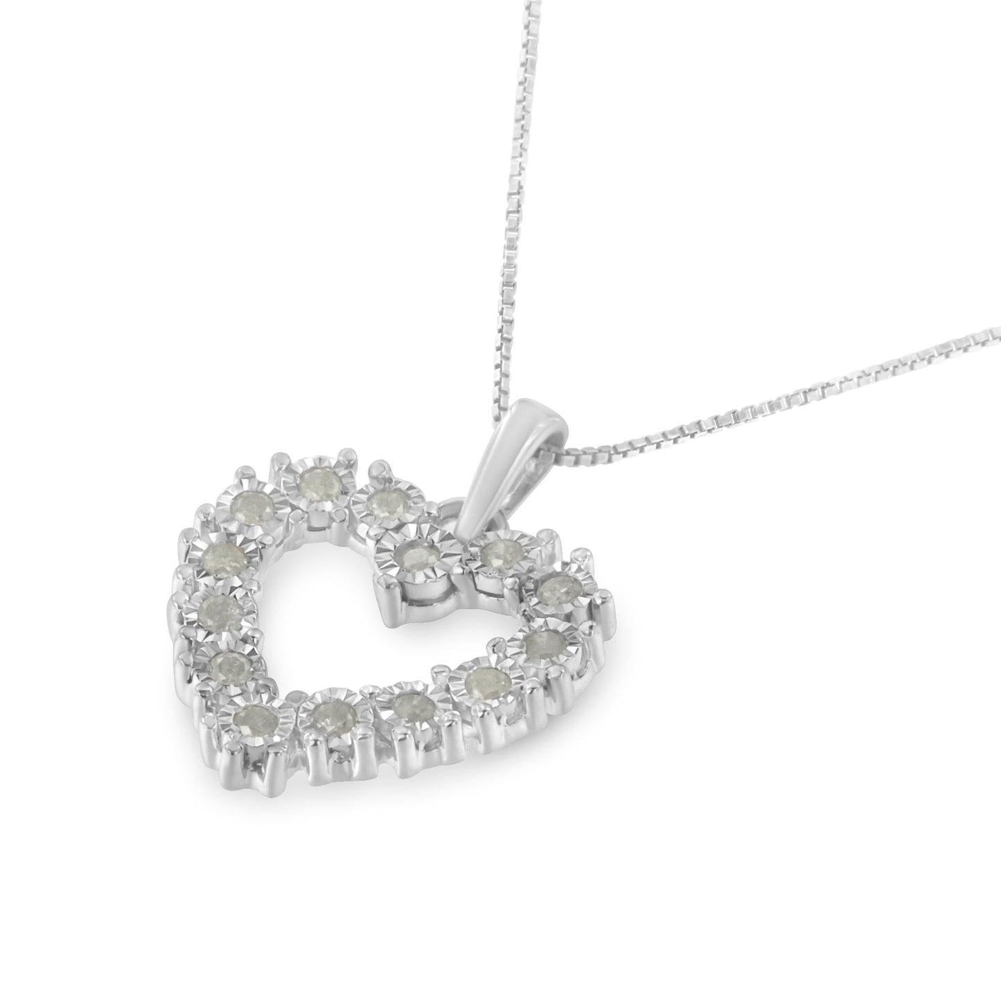 .925 Sterling Silver 1/3 Cttw Diamond Miracle-Set Open Heart 18" Pendant Necklace (I-J Color, I2-I3 Clarity)