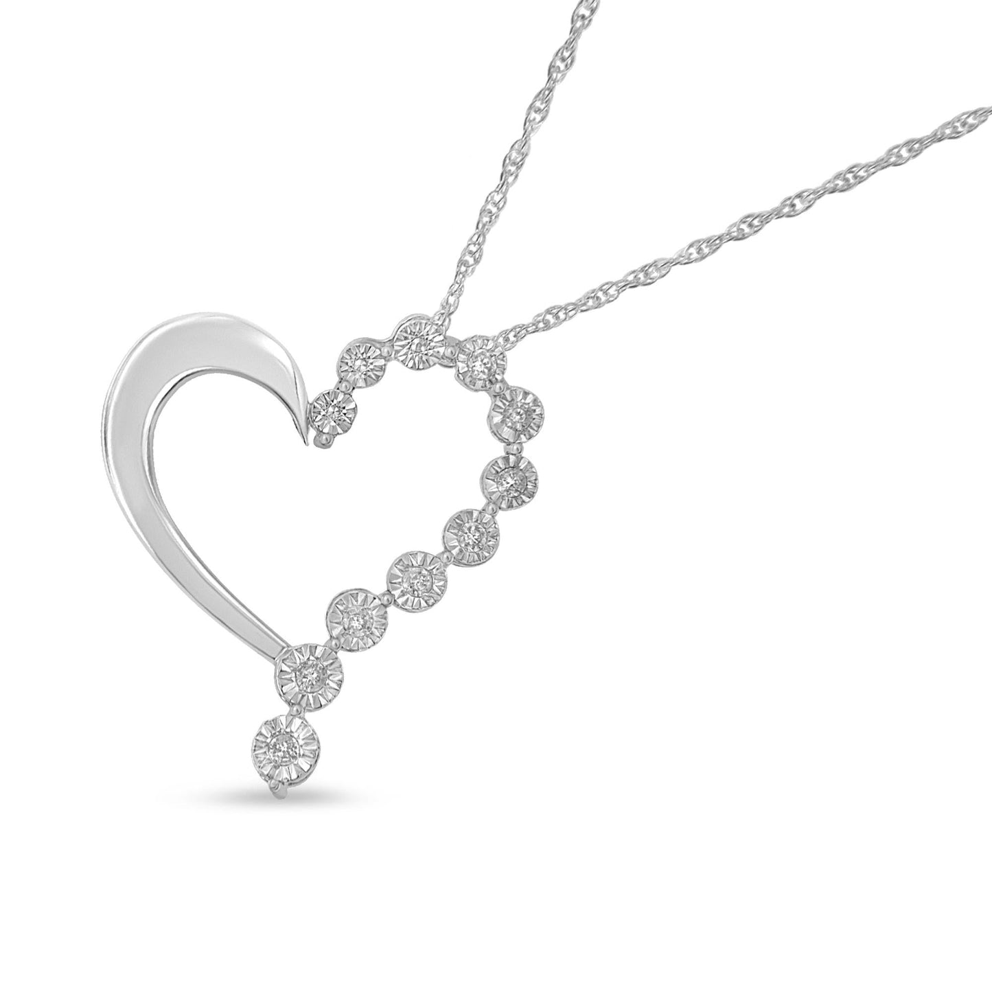 .925 Sterling Silver 1/10 Cttw Diamond Miracle-Set Open Heart 18" Pendant Necklace (H-I Color, I2-I3 Clarity)