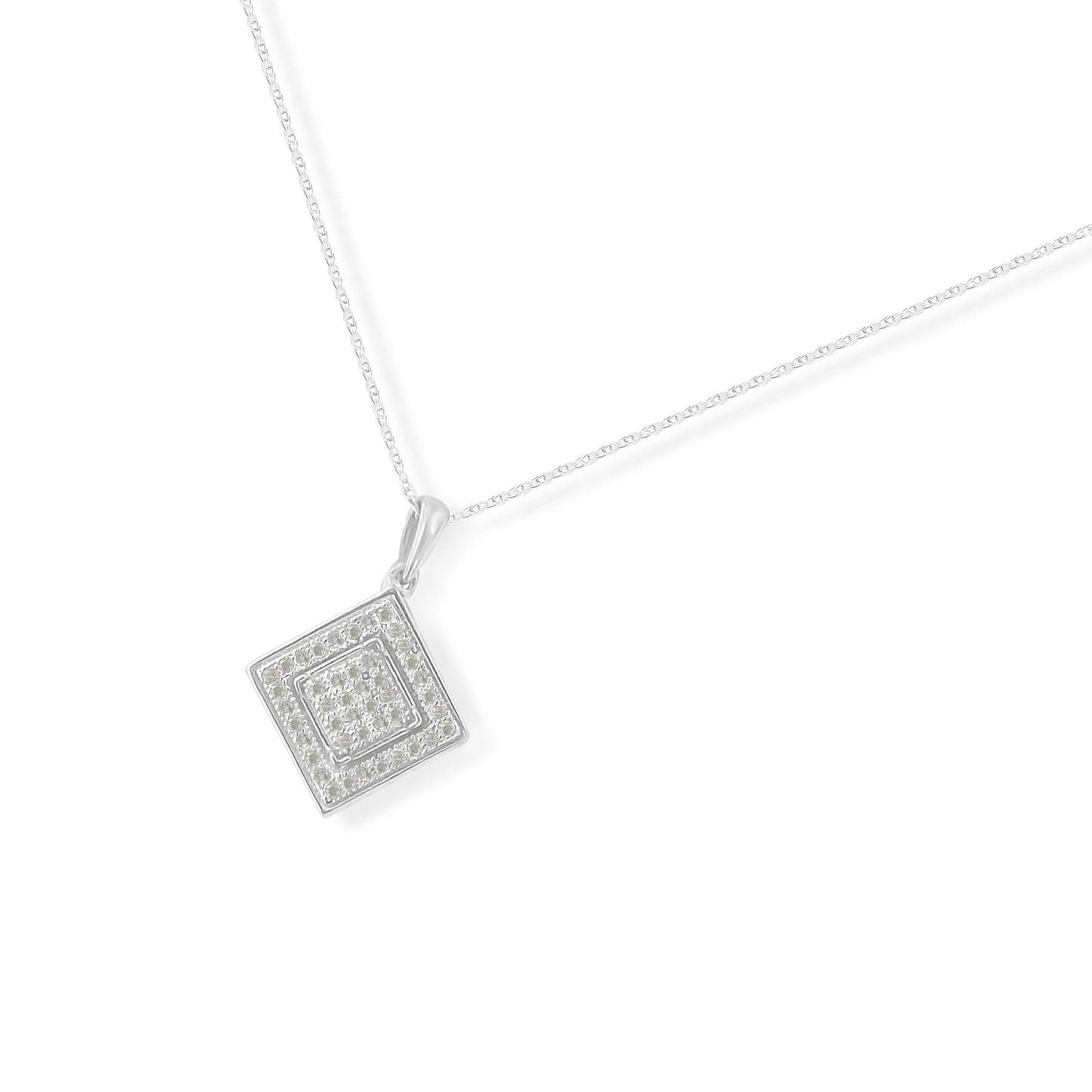 .925 Sterling Silver 1/3 cttw Diamond Rhombus Shaped 18" Pendant Necklace (I-J Color, I2-I3 Clarity)