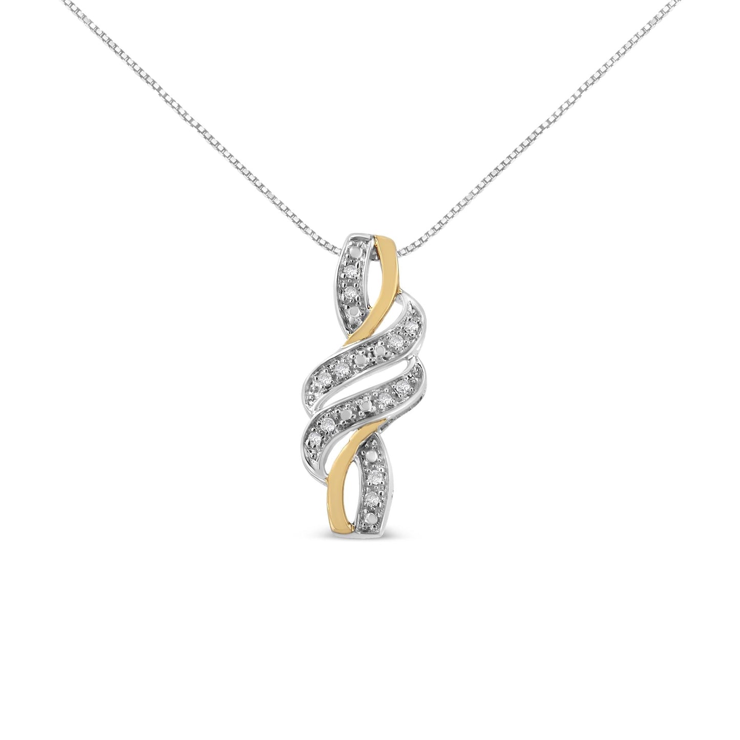 10K Yellow Gold Plated .925 Sterling Silver 1/20 cttw Round Cut Diamond Swirl Pendant Necklace (H-I Color, I2-I3 Clarity)