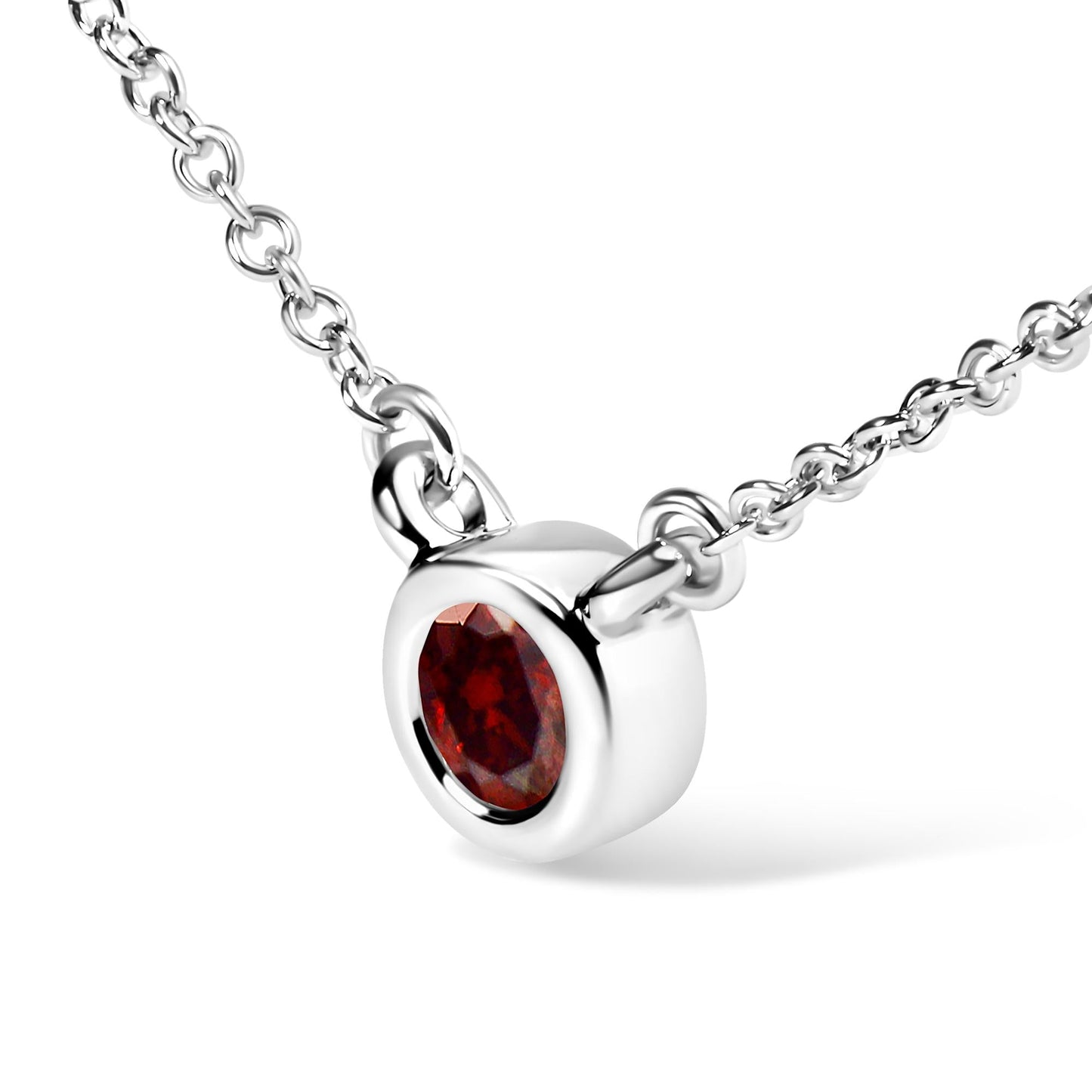 14K White Gold 1/2 Cttw Red Lab Grown Diamond Bezel-Set Solitaire 18" Pendant Necklace (Red Color, VS1-VS2 Clarity)