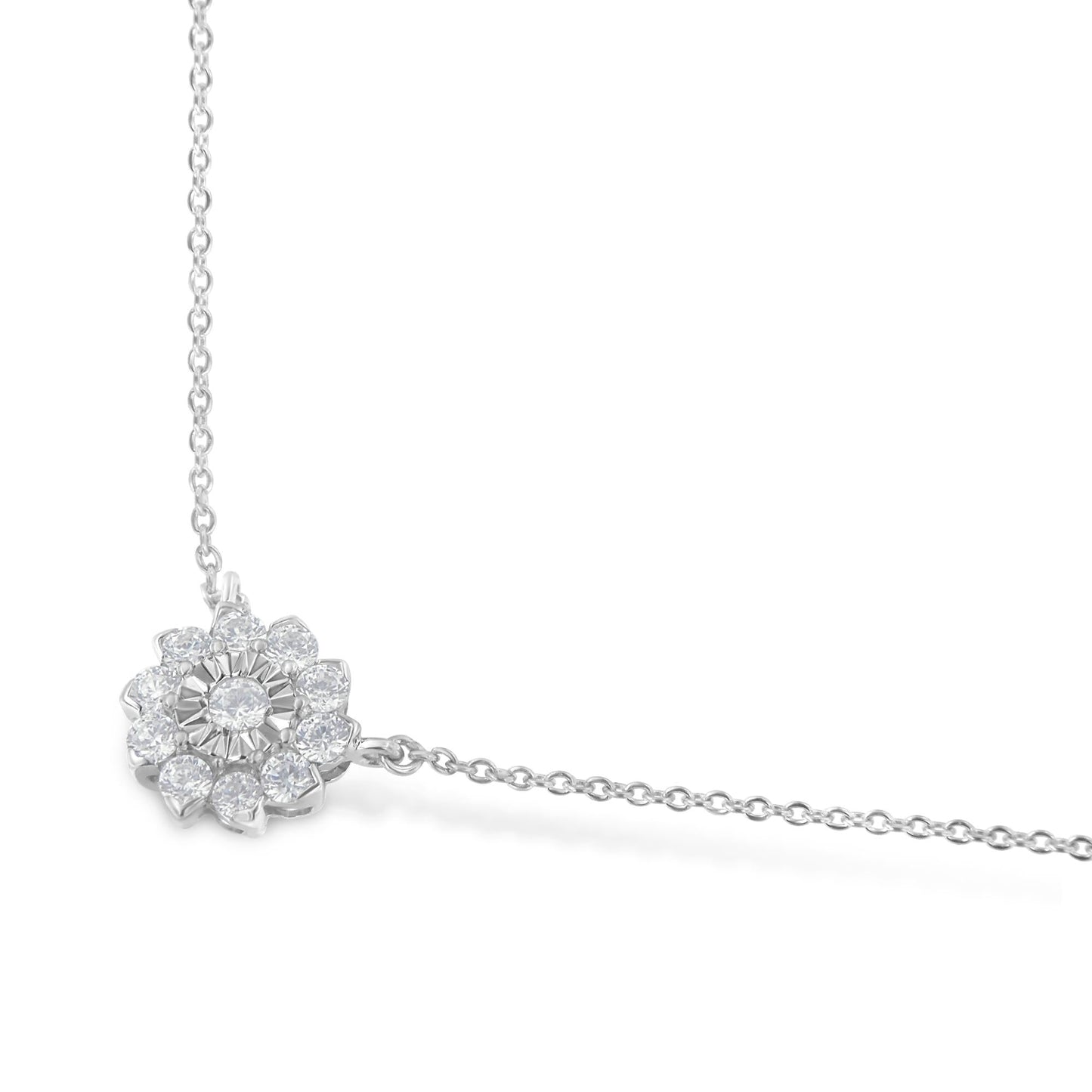 .925 Sterling Silver 1/2 Cttw Diamond Miracle Set Flower Cluster Pendant Necklace with Cable Chain (I-J Color, I1-I2 Clarity) - 18”