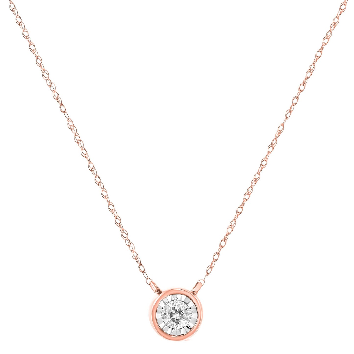 10K Gold Round Brilliant-Cut Diamond Modern Bezel-Set Solitaire Pendant Necklace (J-K Color, I2-I3 Clarity) - 16" with 2" Extender