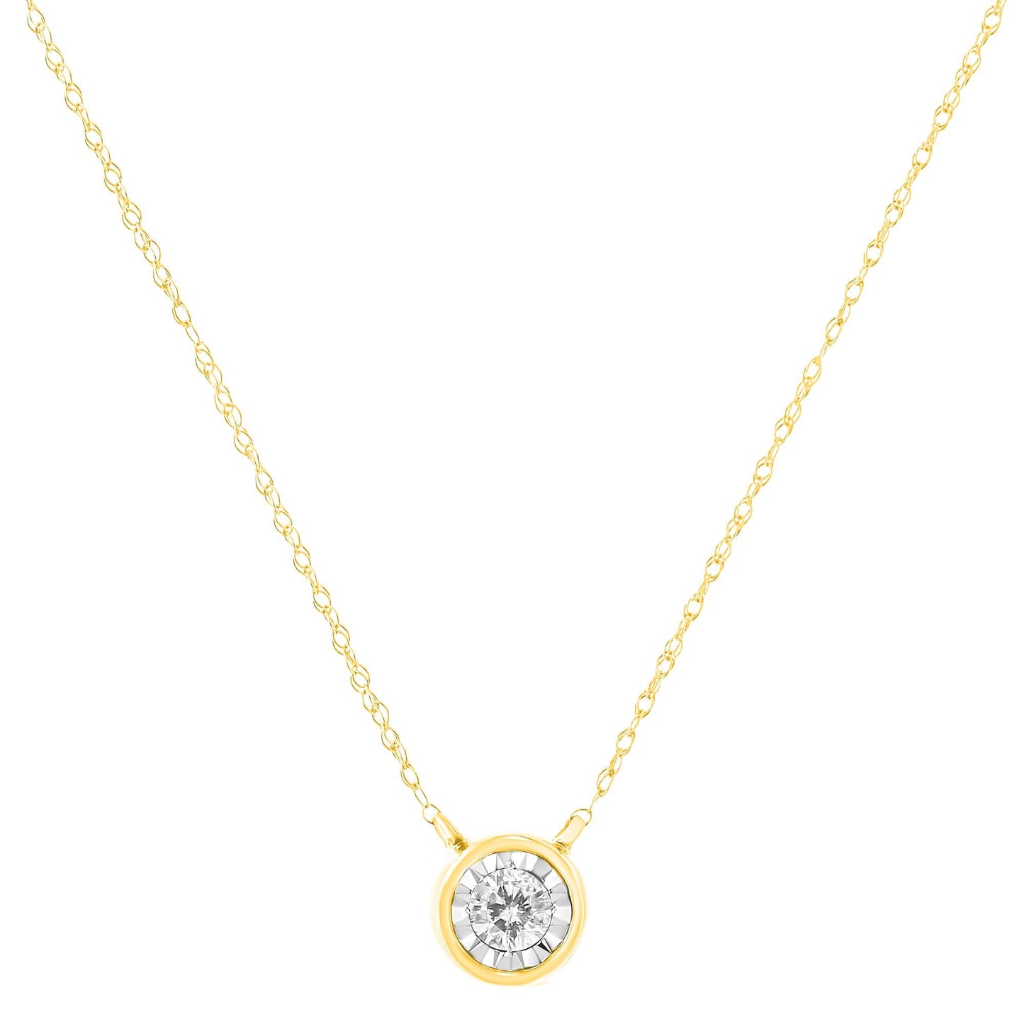 10K Gold Round Brilliant-Cut Diamond Modern Bezel-Set Solitaire Pendant Necklace (J-K Color, I2-I3 Clarity) - 16" with 2" Extender