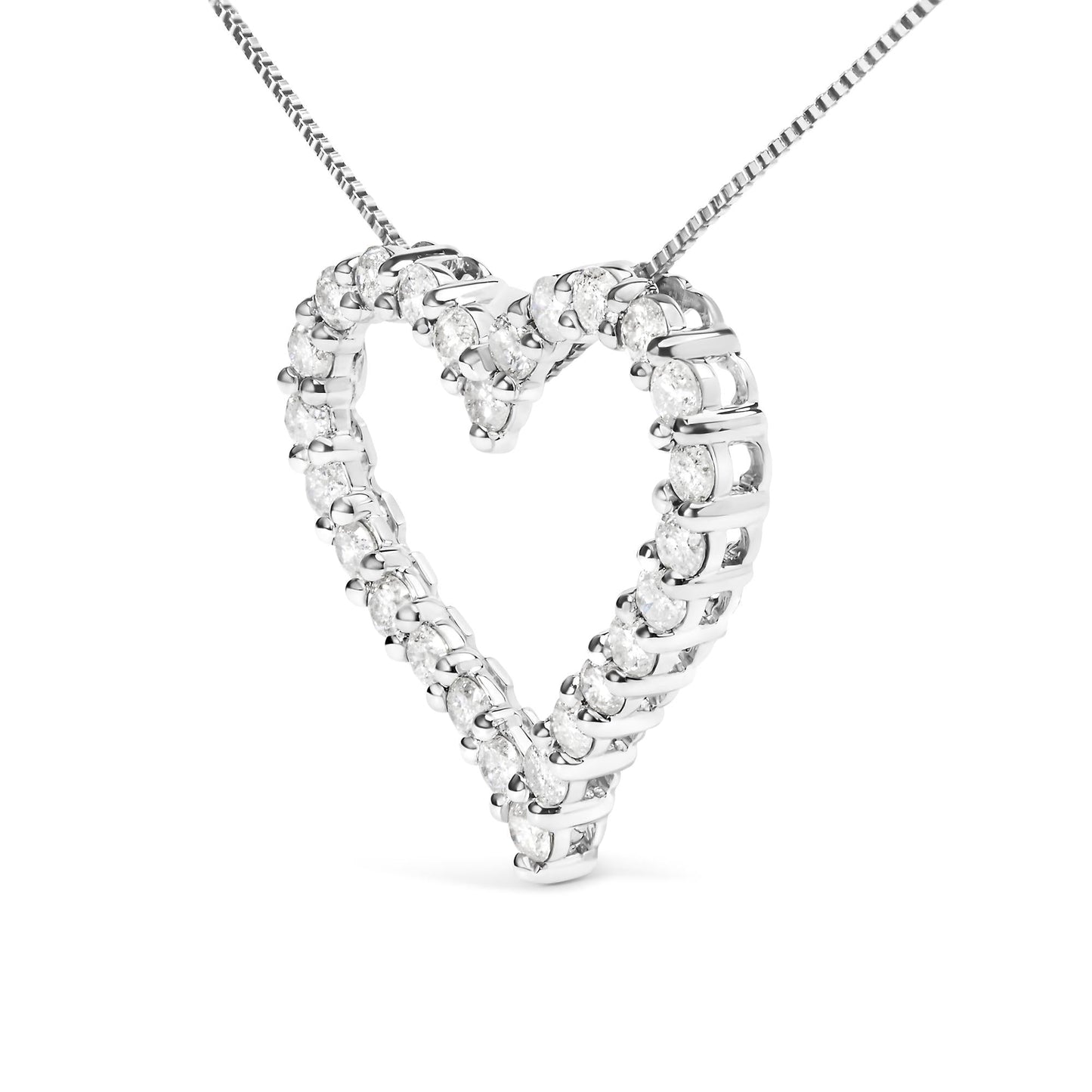 .925 Sterling Silver 2.0 Cttw Diamond Open Heart 18" Pendant Necklace (I-J Color, I2-I3 Clarity)