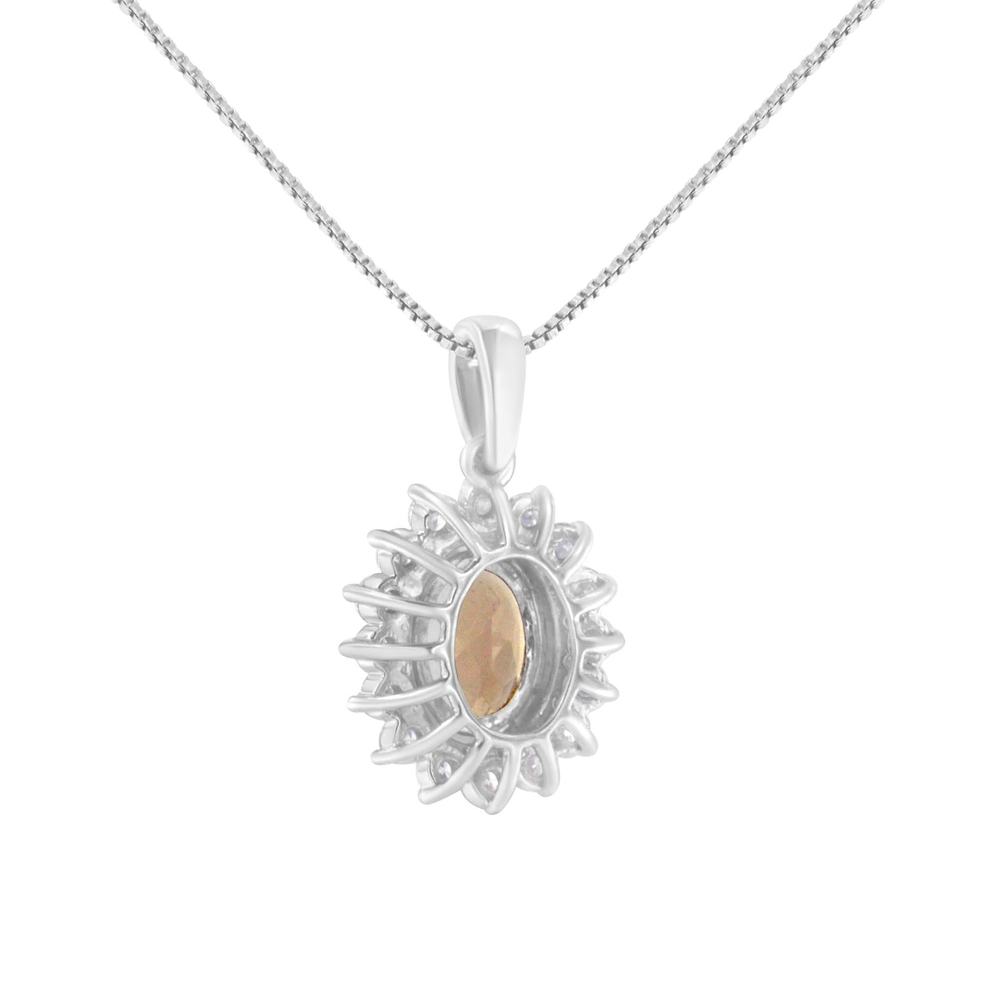 10KT White Gold Diamond and 9MM Morganite Gemstone Oval Pendant Necklace (1/2 cttw, H-I Color, I1-I2 Clarity)