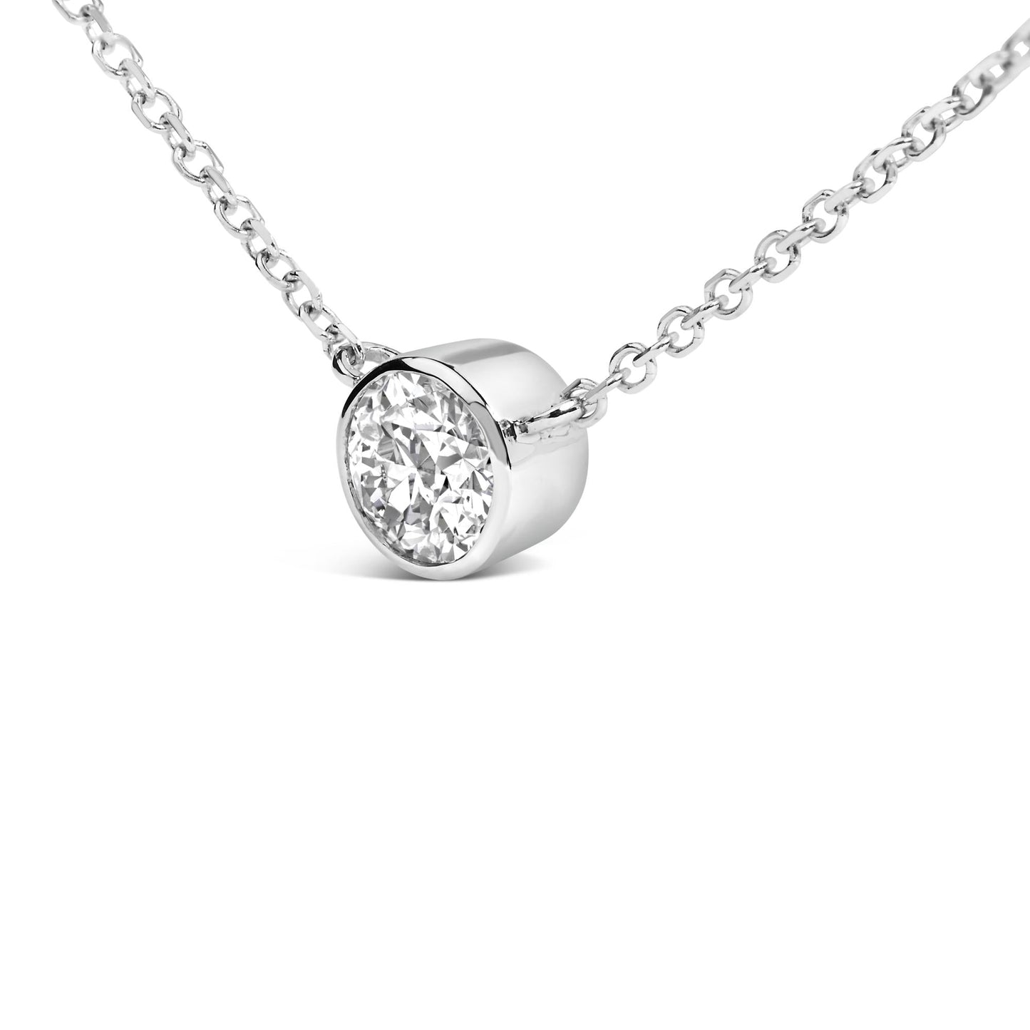 14K White Gold 1.00 Cttw Bezel Set Round Lab-Grown Diamond Solitaire 18" Pendant Necklace (F-G Color, VS1-VS2 Clarity)