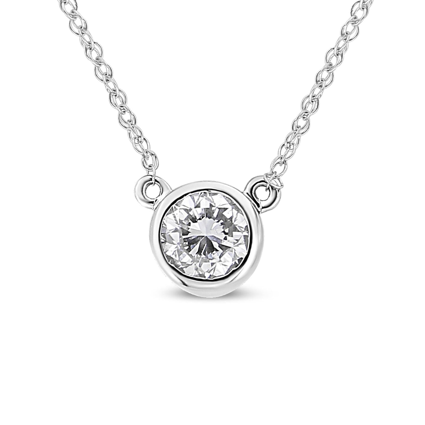 14K White Gold 1.0 Cttw Round Brilliant-Cut Diamond Modern Bezel-Set Solitaire Adjustable 16"-18" Pendant Necklace (G-H Color, SI1-SI2 Clarity)